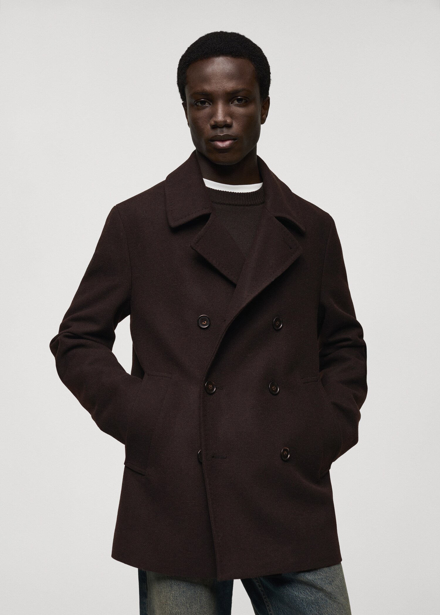 Wool double-breasted coat with buttons - Medium plane