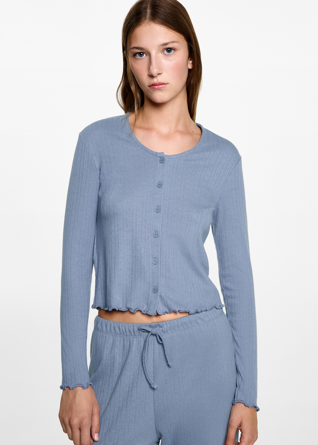 MANGO TEEN Long ribbed pyjama blue L Teenage girl