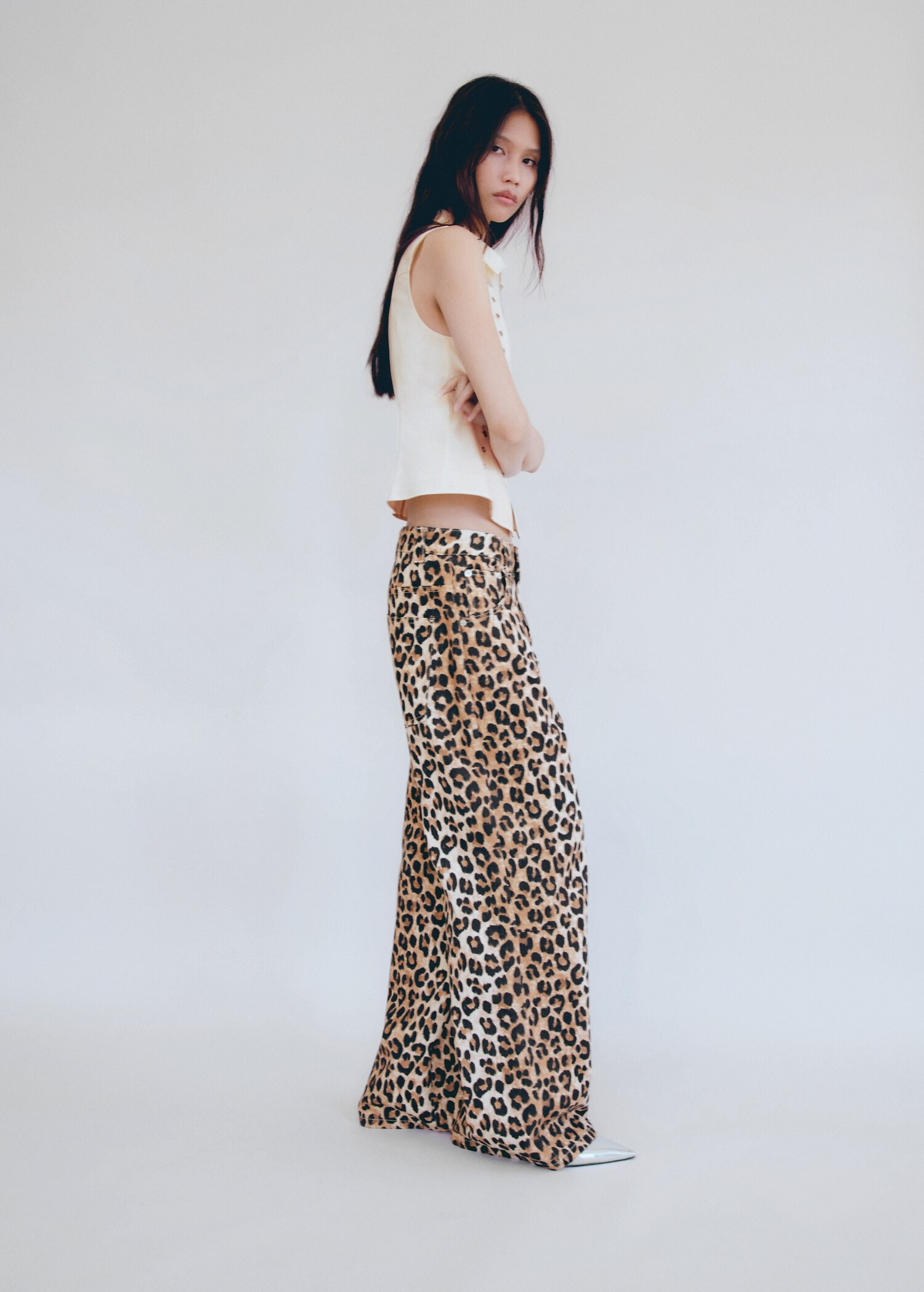 Leopard-print wideleg jeans - Medium plane