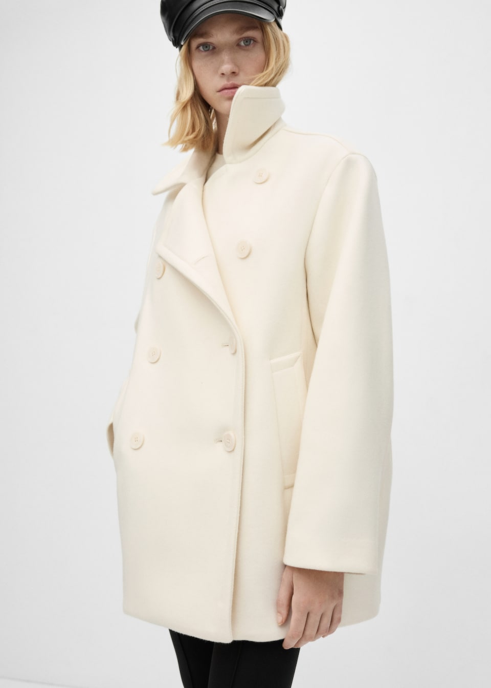 Mango cream wool pea coat.
