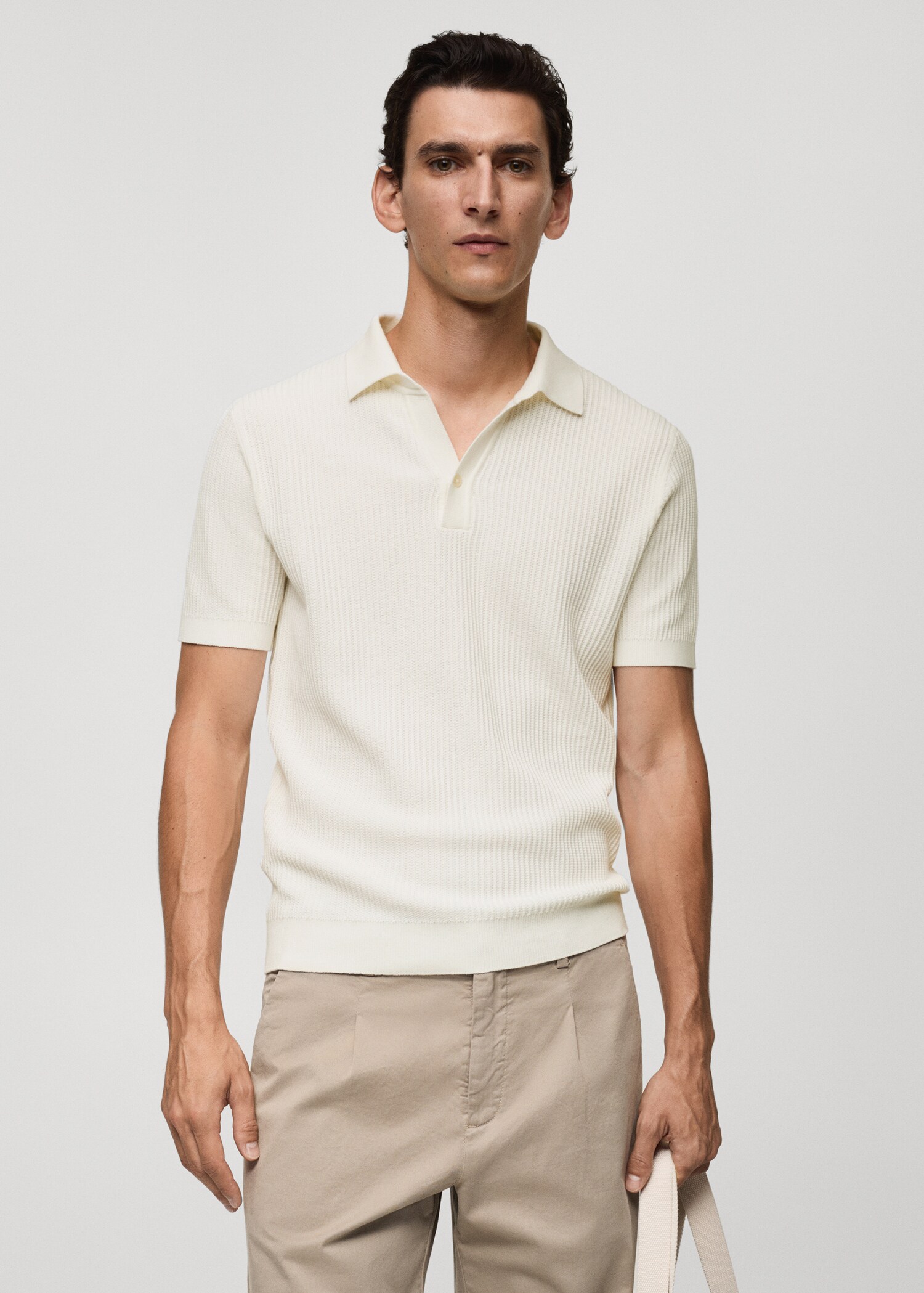 Fine-knit ribbed cotton polo shirt - Medium plane