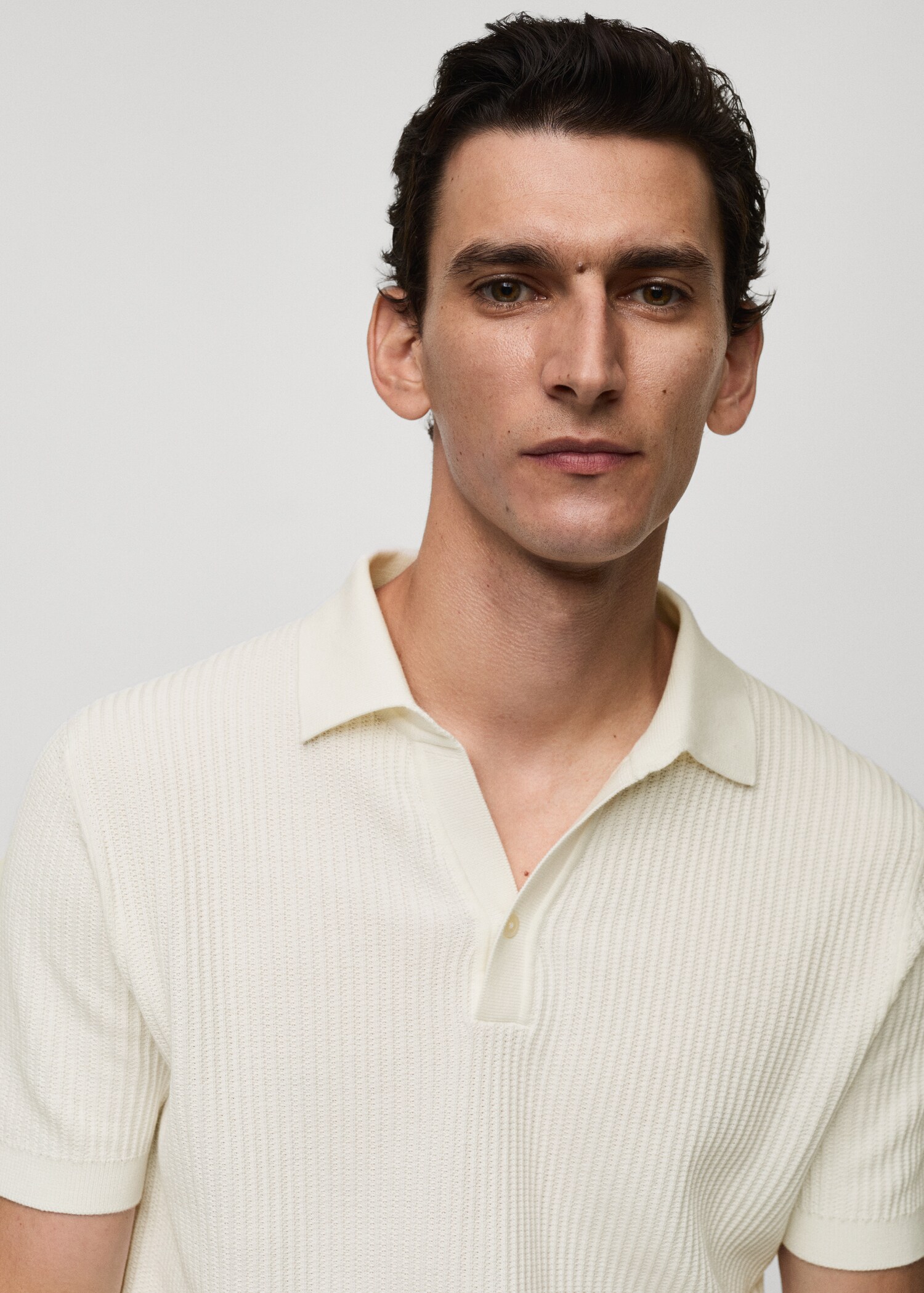Fine-knit ribbed cotton polo shirt - Details of the article 1