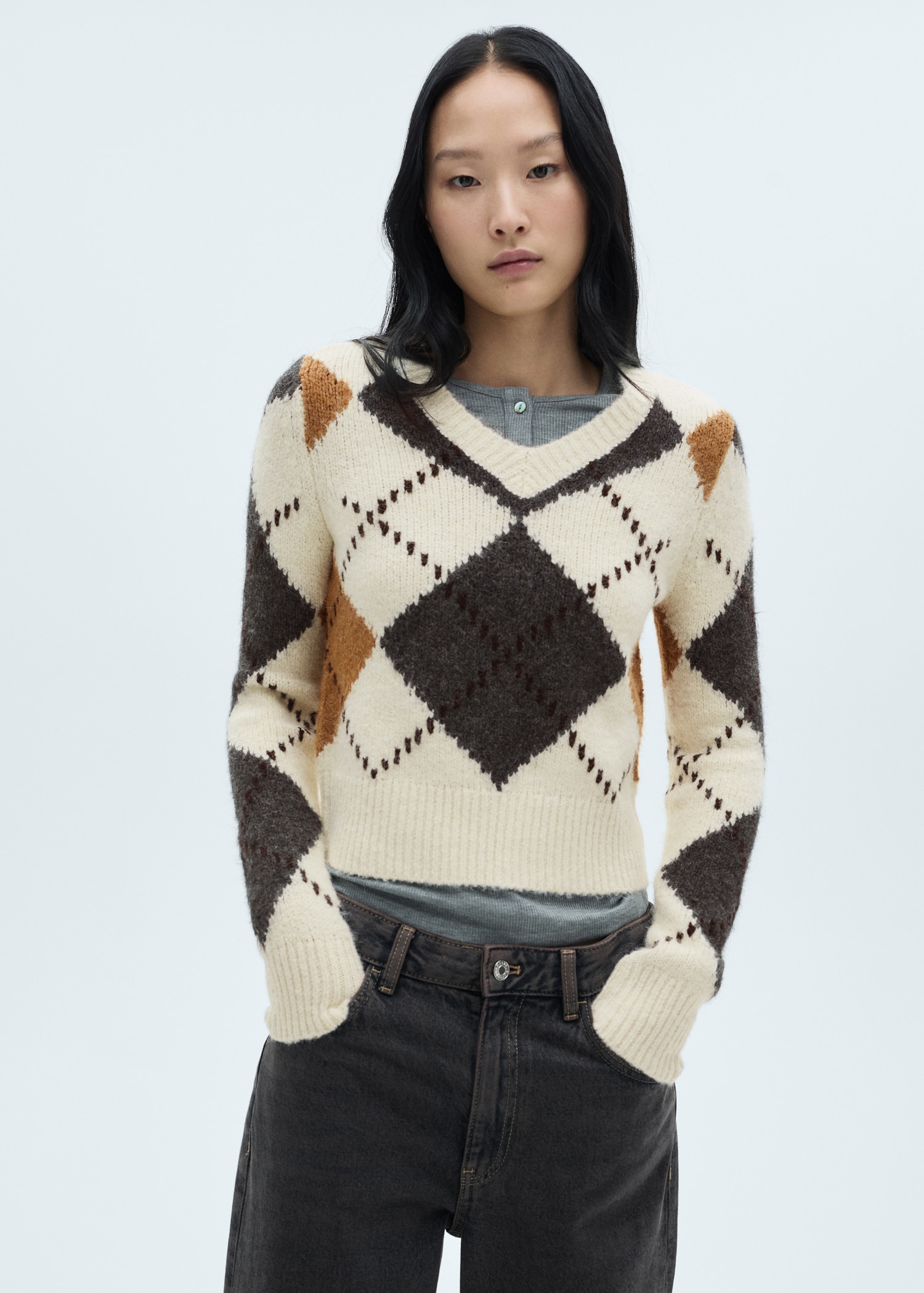 Geruite V-halstrui MANGO Suriname - Main Image