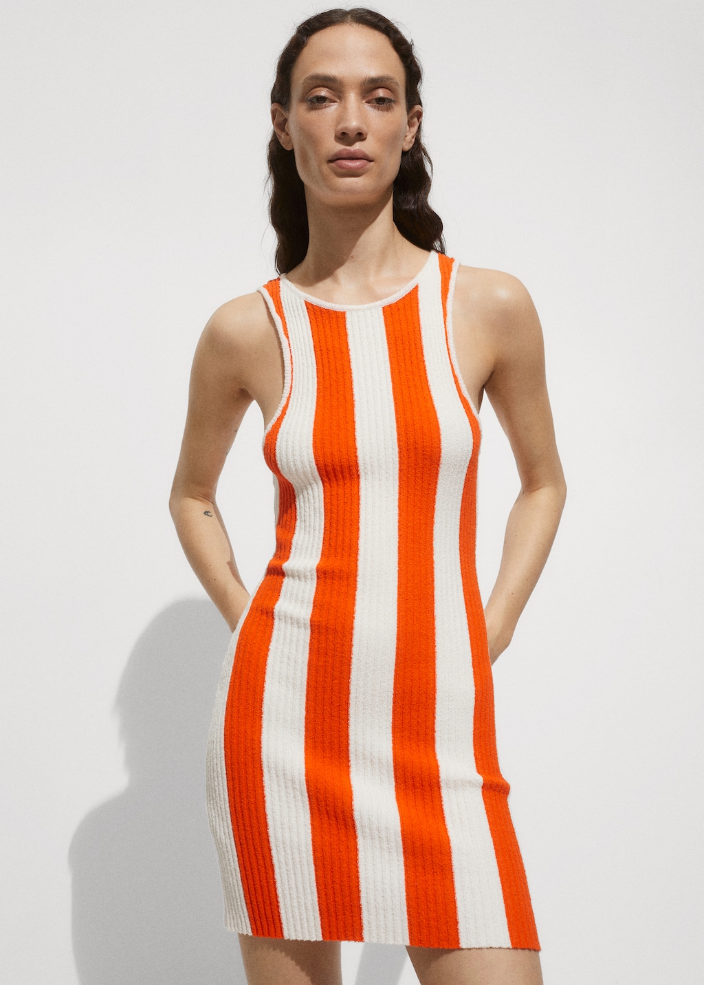 Ribbed knitted dress with stripes Women MANGO Bahrain