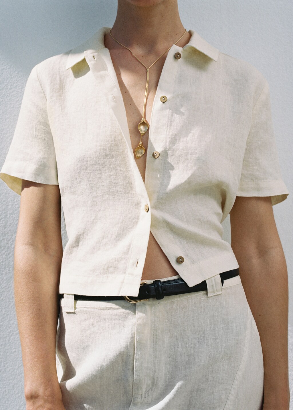 Short sleeve linen-blend shirt - Women | MANGO USA Short sleeve linen-blend shirt - Women | MANGO USA