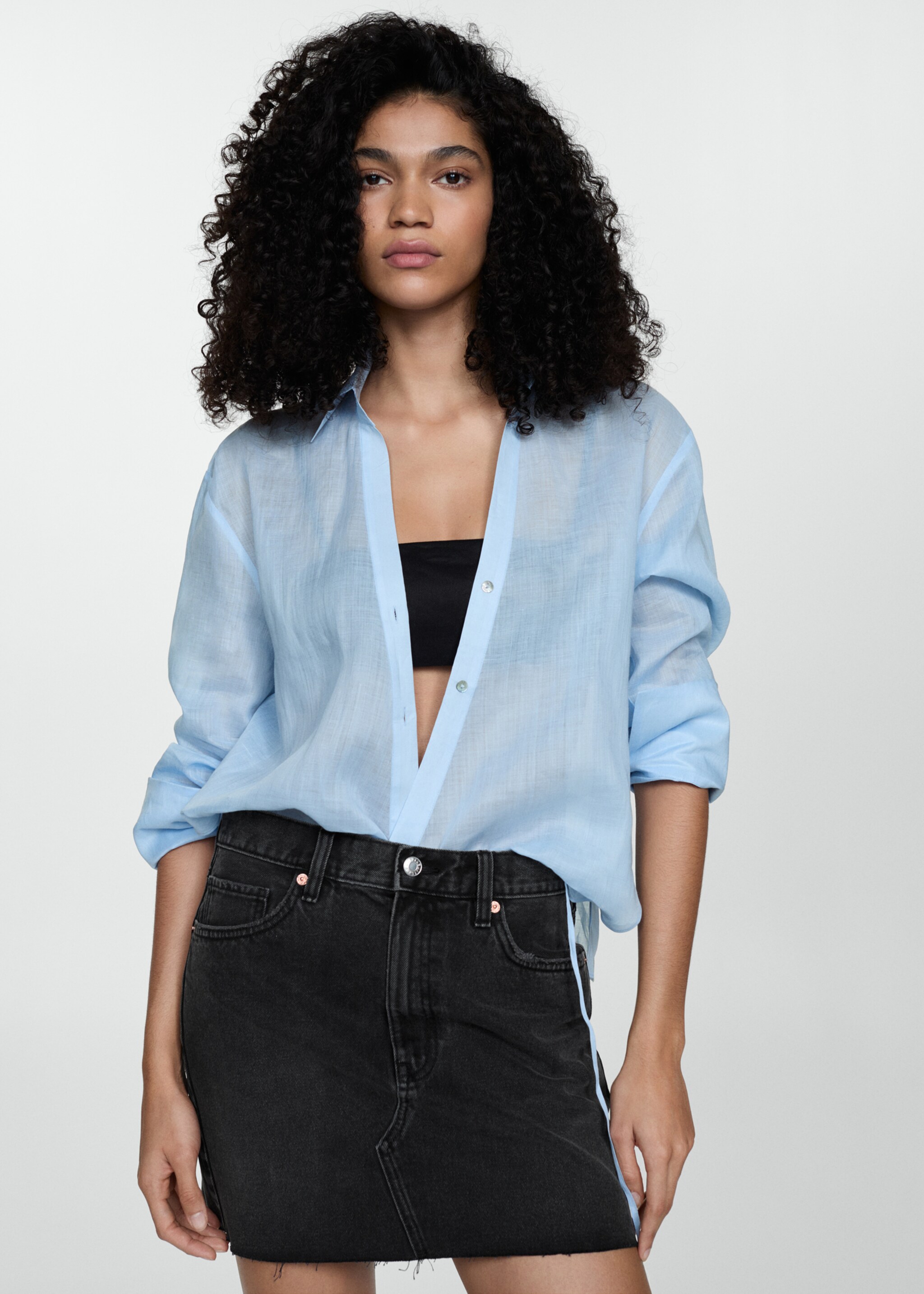 Denim miniskirt with frayed hem - Medium plane, Black denim. Ref: 77040365-00.