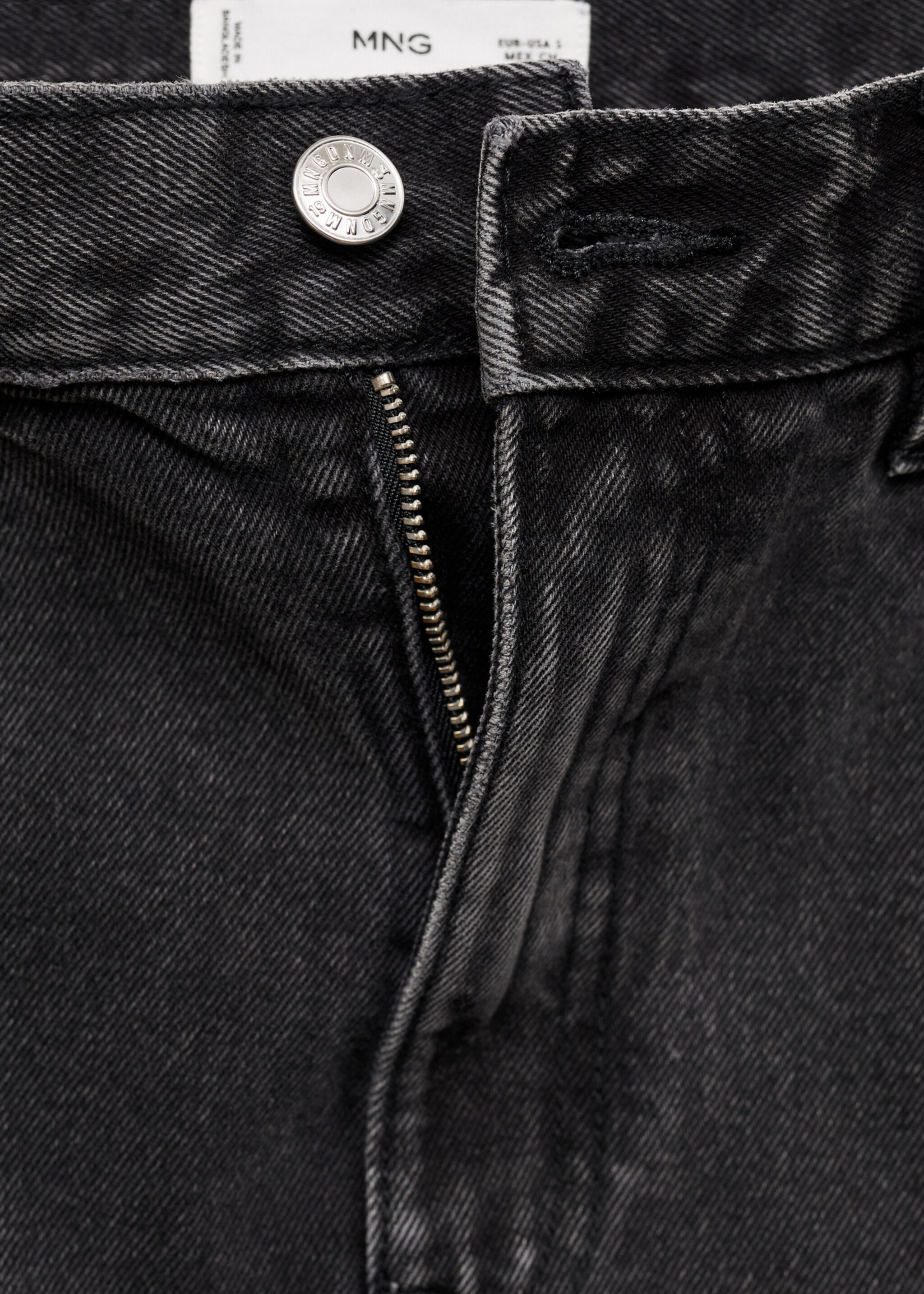 Denim miniskirt with frayed hem - Details of the article 8, Black denim. Ref: 77040365-00.