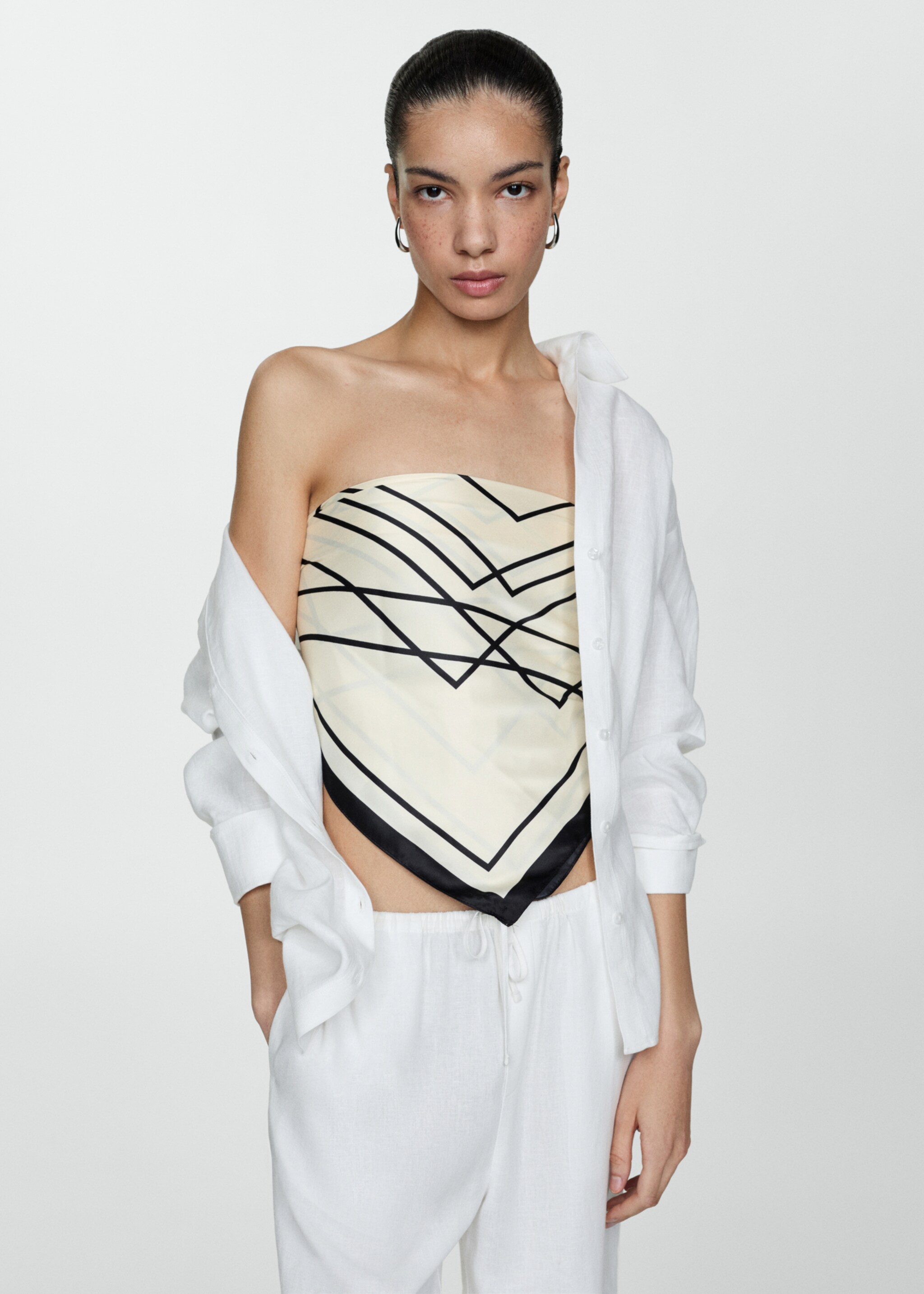 Straight linen-blend trousers - Medium plane, White. Ref: 77040372-00.