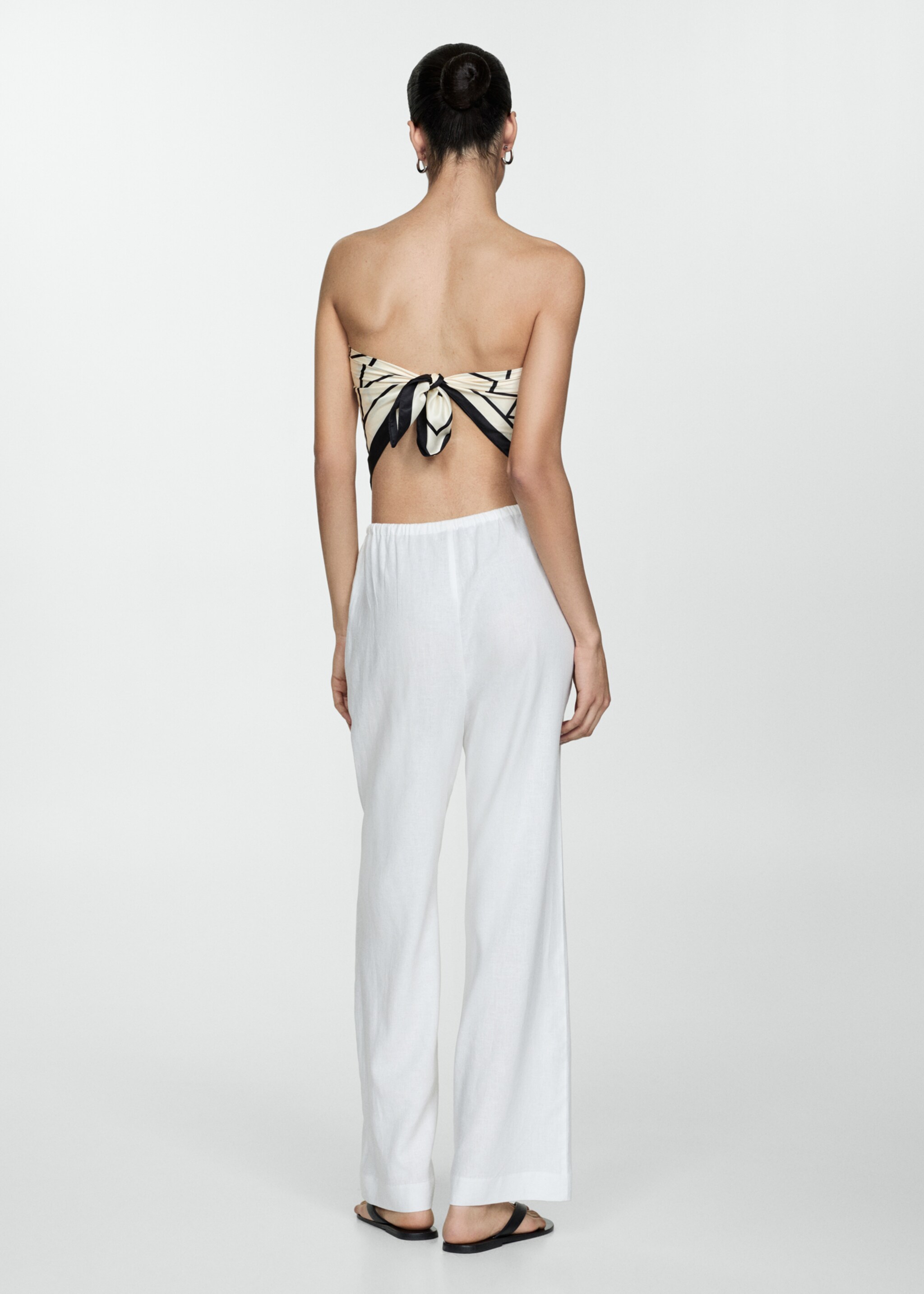 Straight linen-blend trousers - Reverse of the article, White. Ref: 77040372-00.