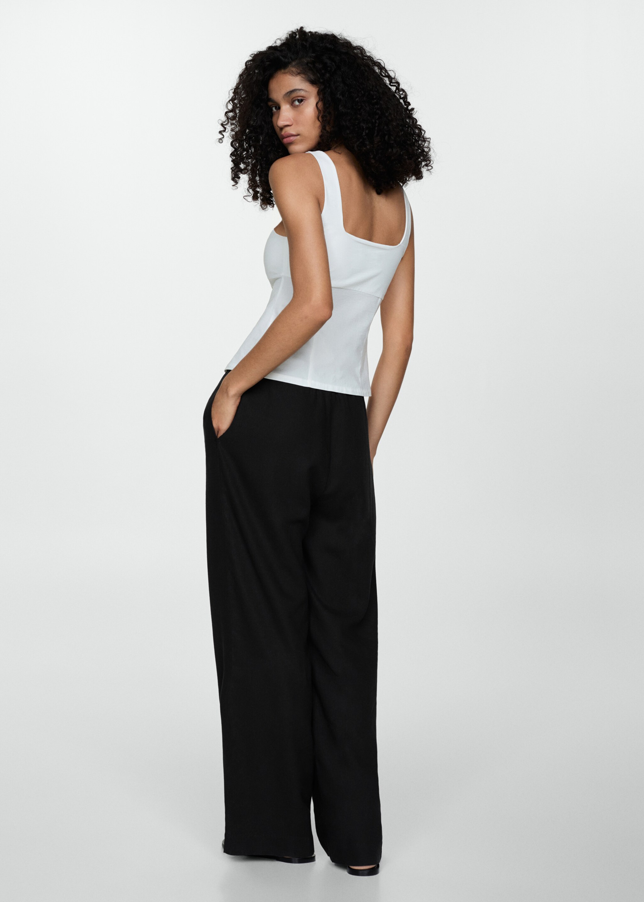 Straight linen-blend trousers - Reverse of the article, Black. Ref: 77040372-00.