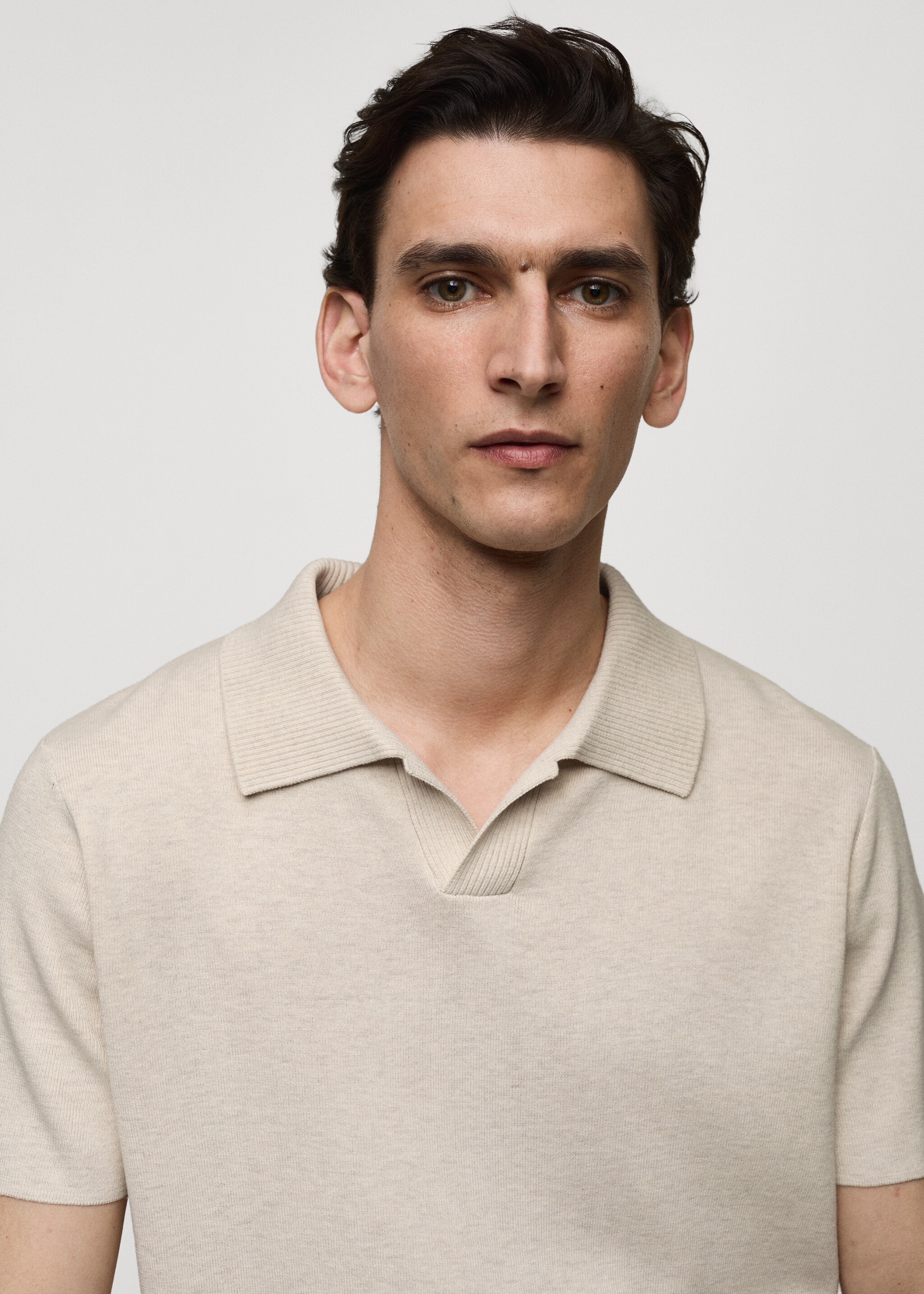 Textured knitted cotton polo shirt - Details of the article 1