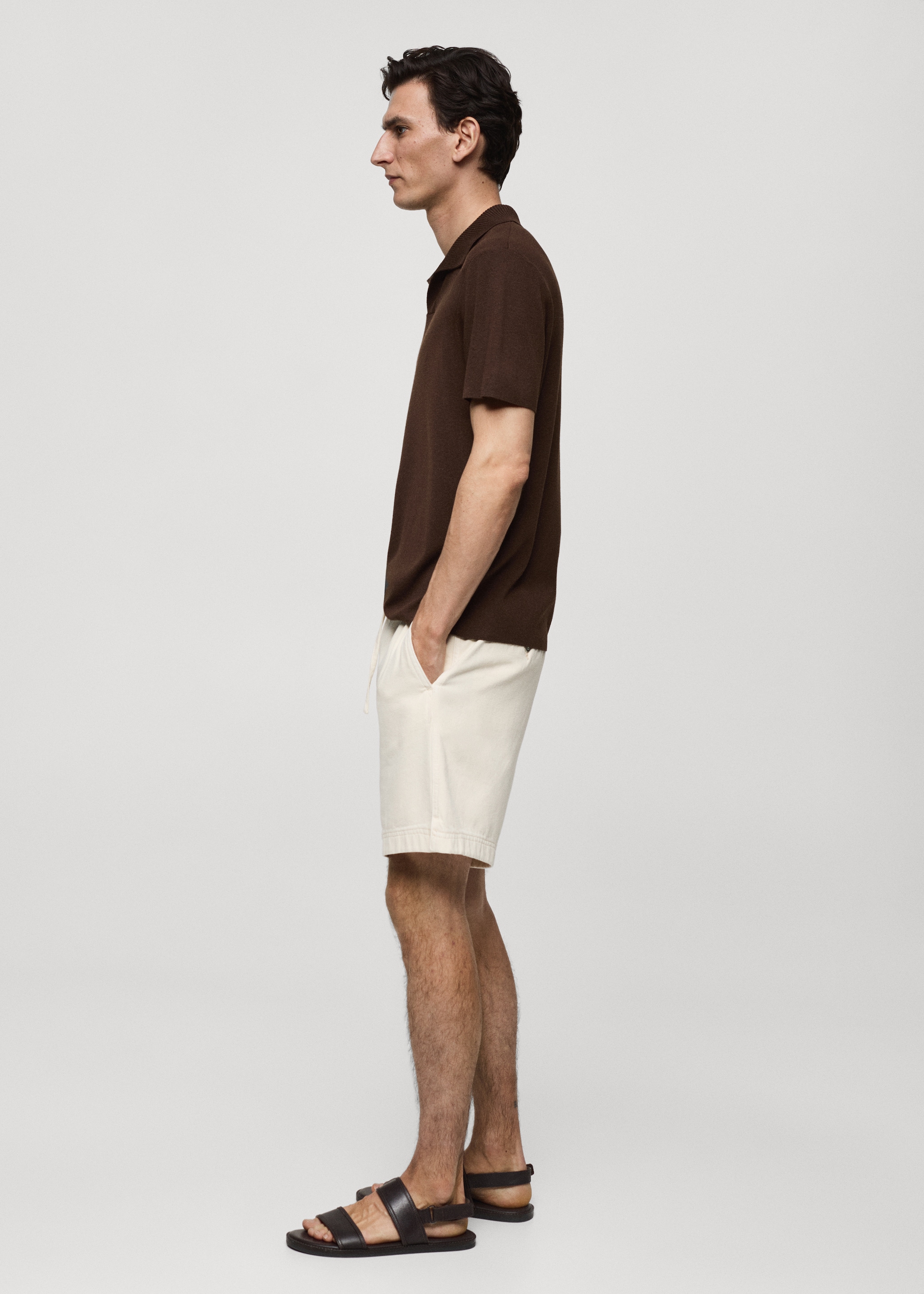 Textured knitted cotton polo shirt - Details of the article 2