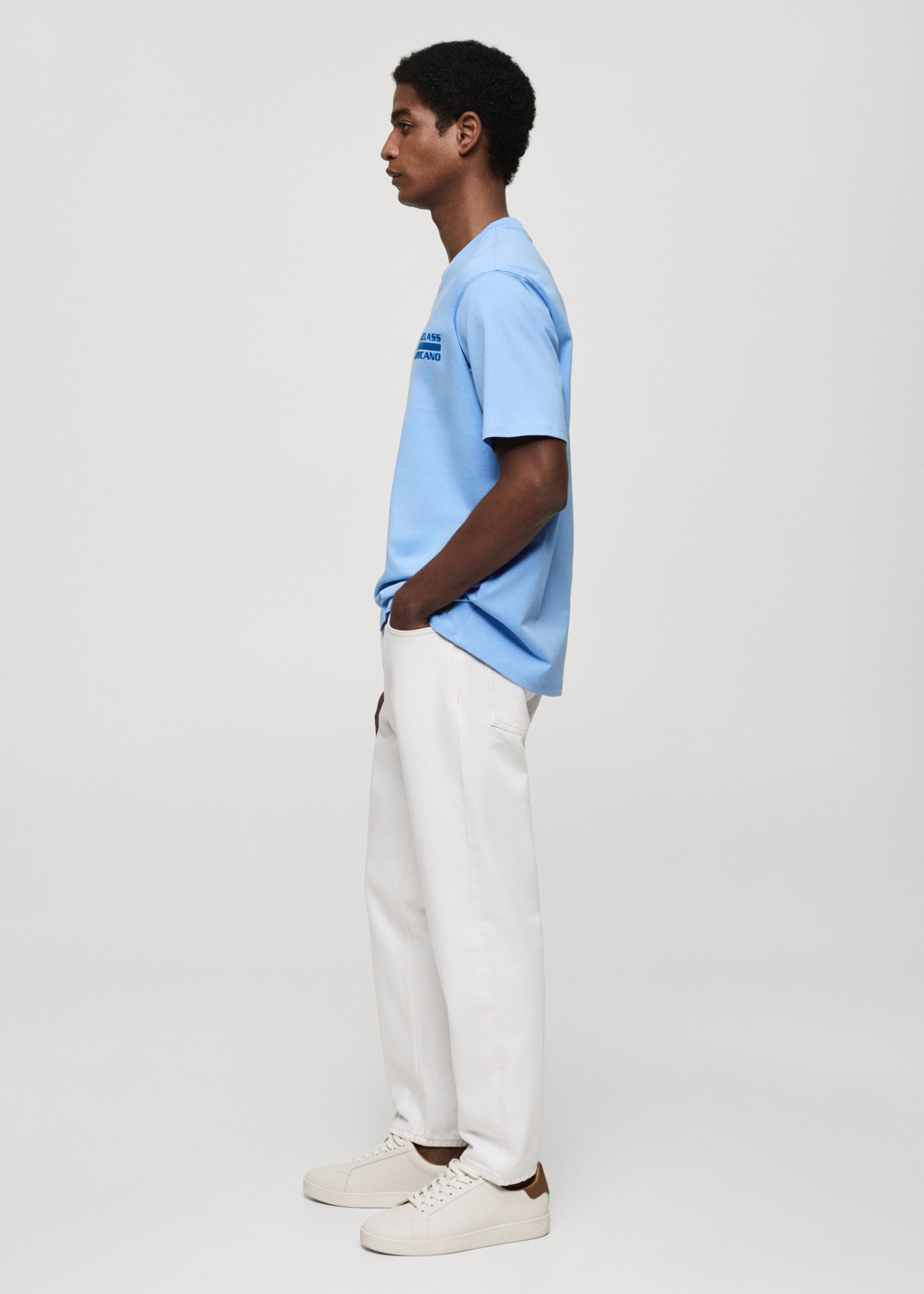 100% cotton printed t-shirt - Details of the article 2, Sky Blue. Ref: 77040591-00.