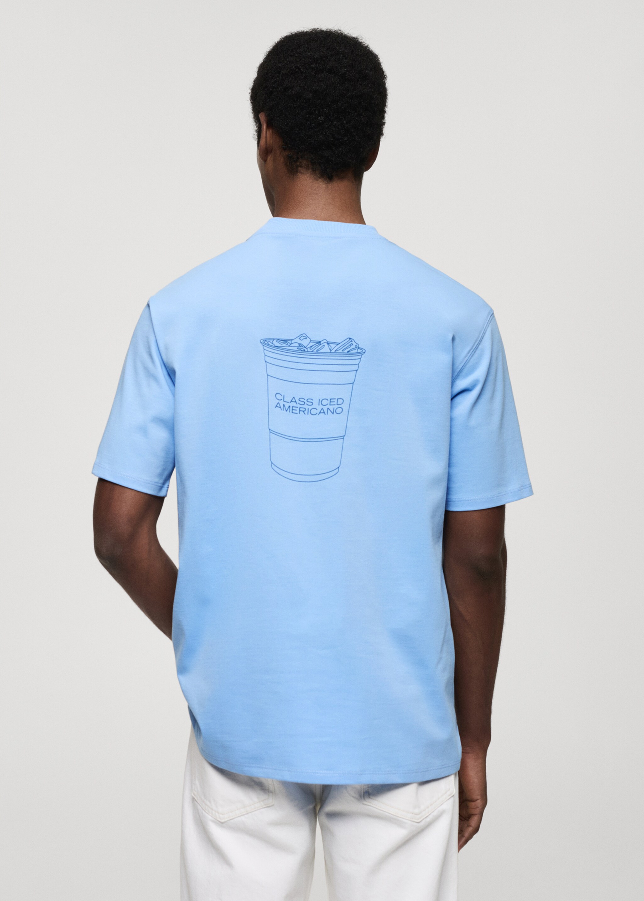100% cotton printed t-shirt - Reverse of the article, Sky Blue. Ref: 77040591-00.