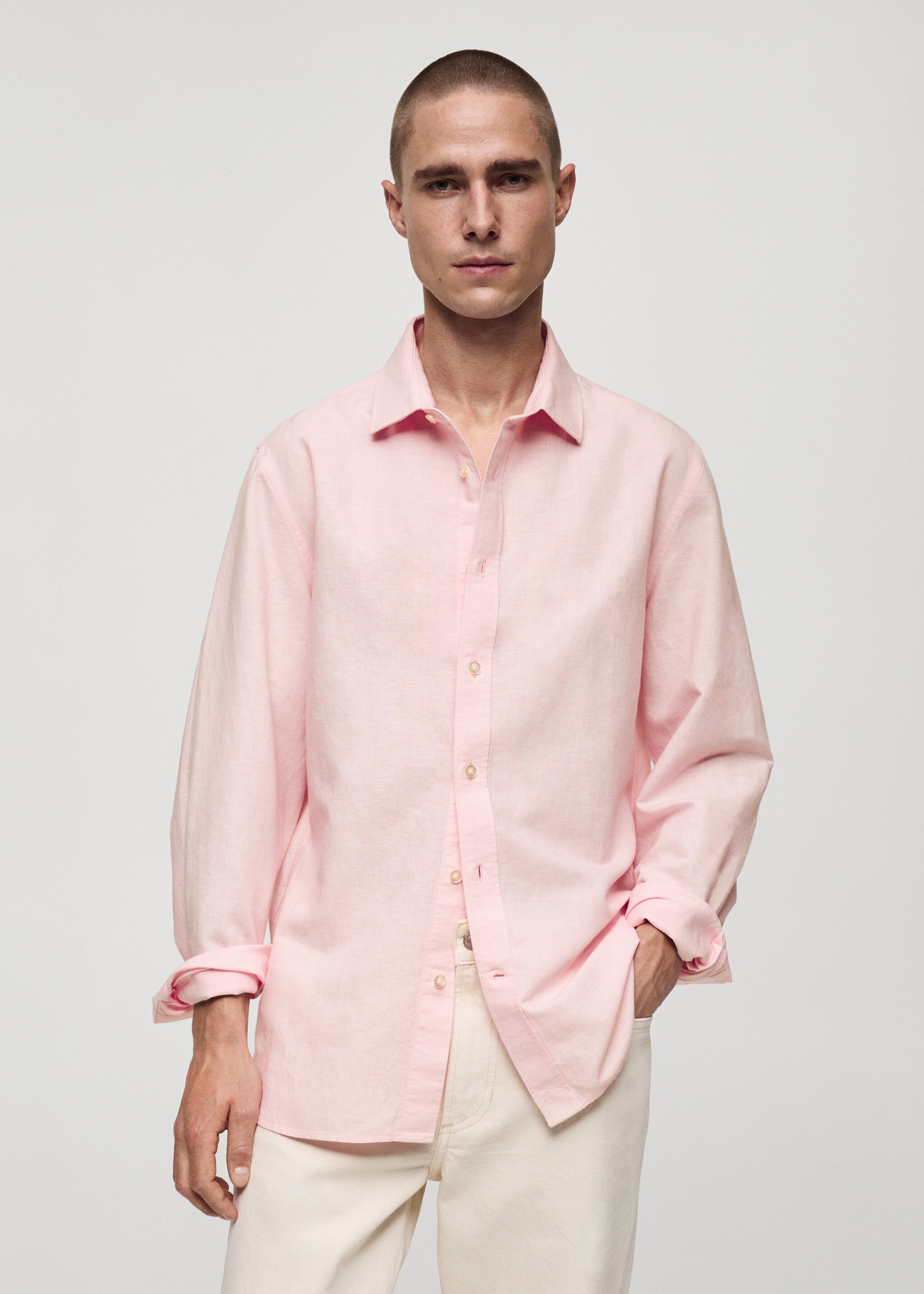 Classic fit linen blend shirt - Plano médio