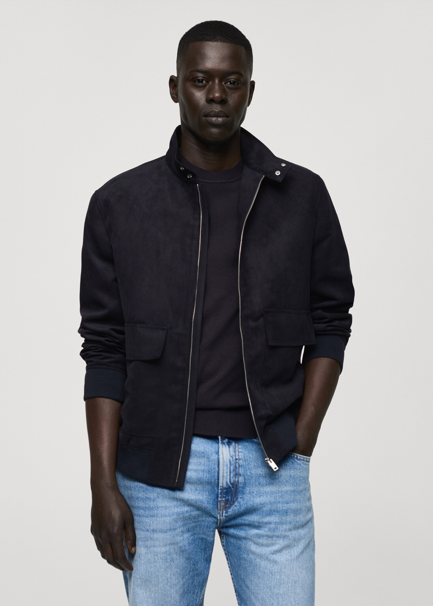 Suede-effect jacket with zip - Men | MANGO Niger