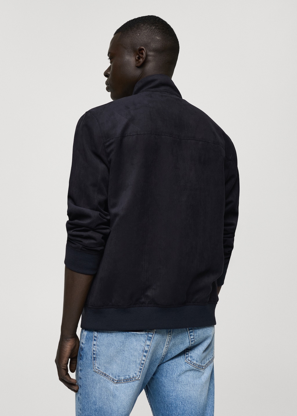 MANGO MAN Suede effect jacket with zip night blue L Man