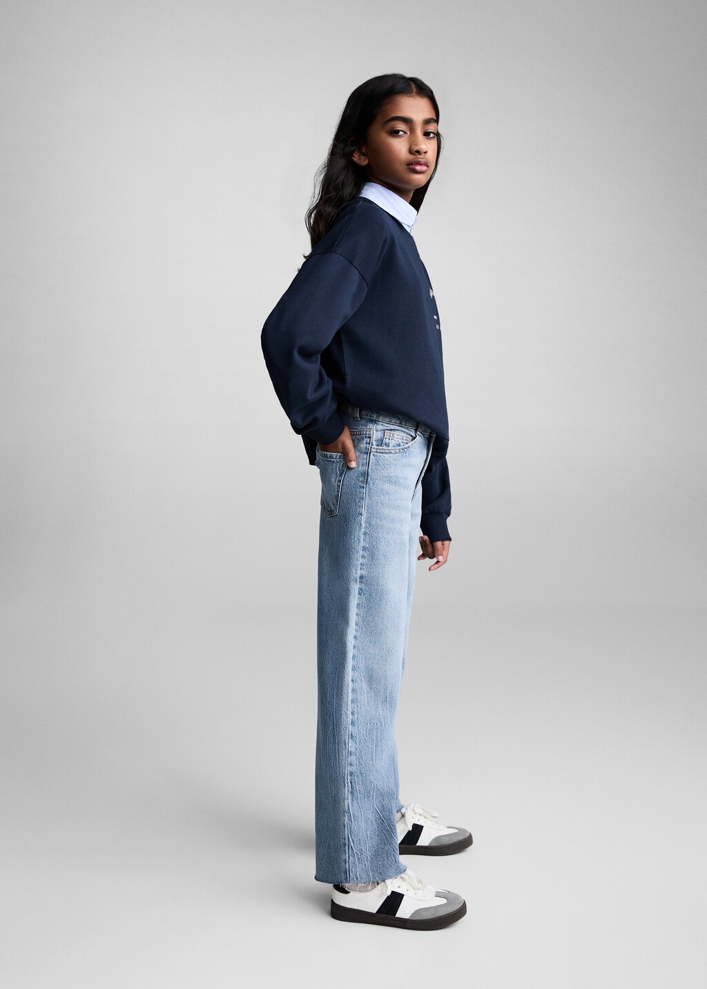 Jeans wideleg bajo deshilachado Ninos MANGO Mexico