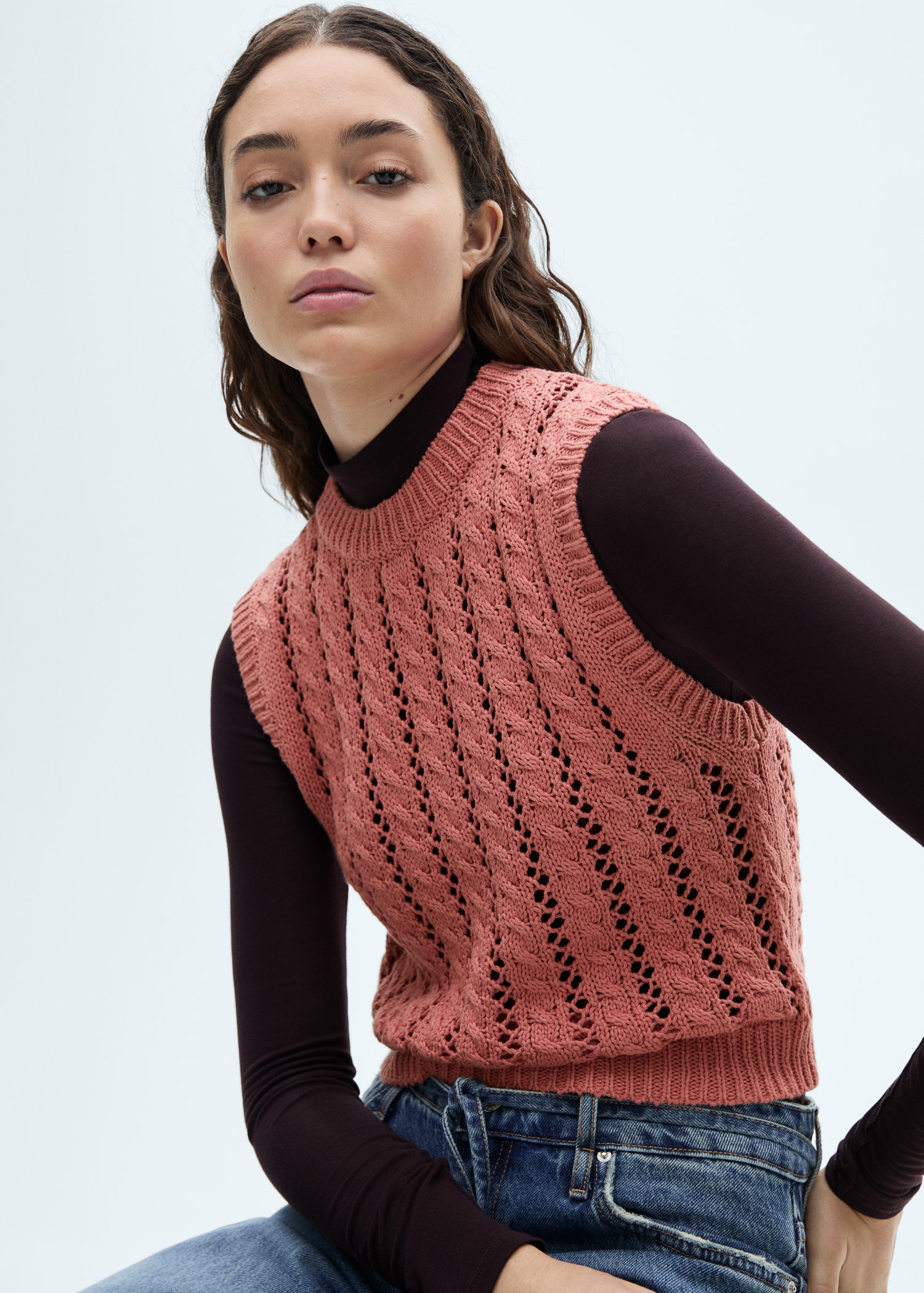 Punto Cuello Alto Chaleco Punto Mujer Mango Mango Jersey Negro