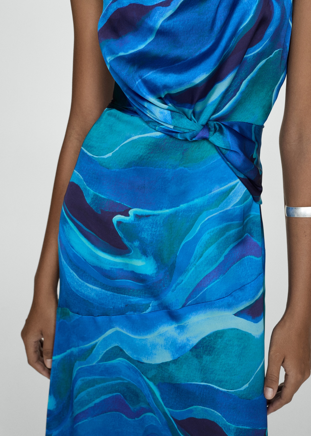 Satin printed dress with draped neck - Women | MANGO USA