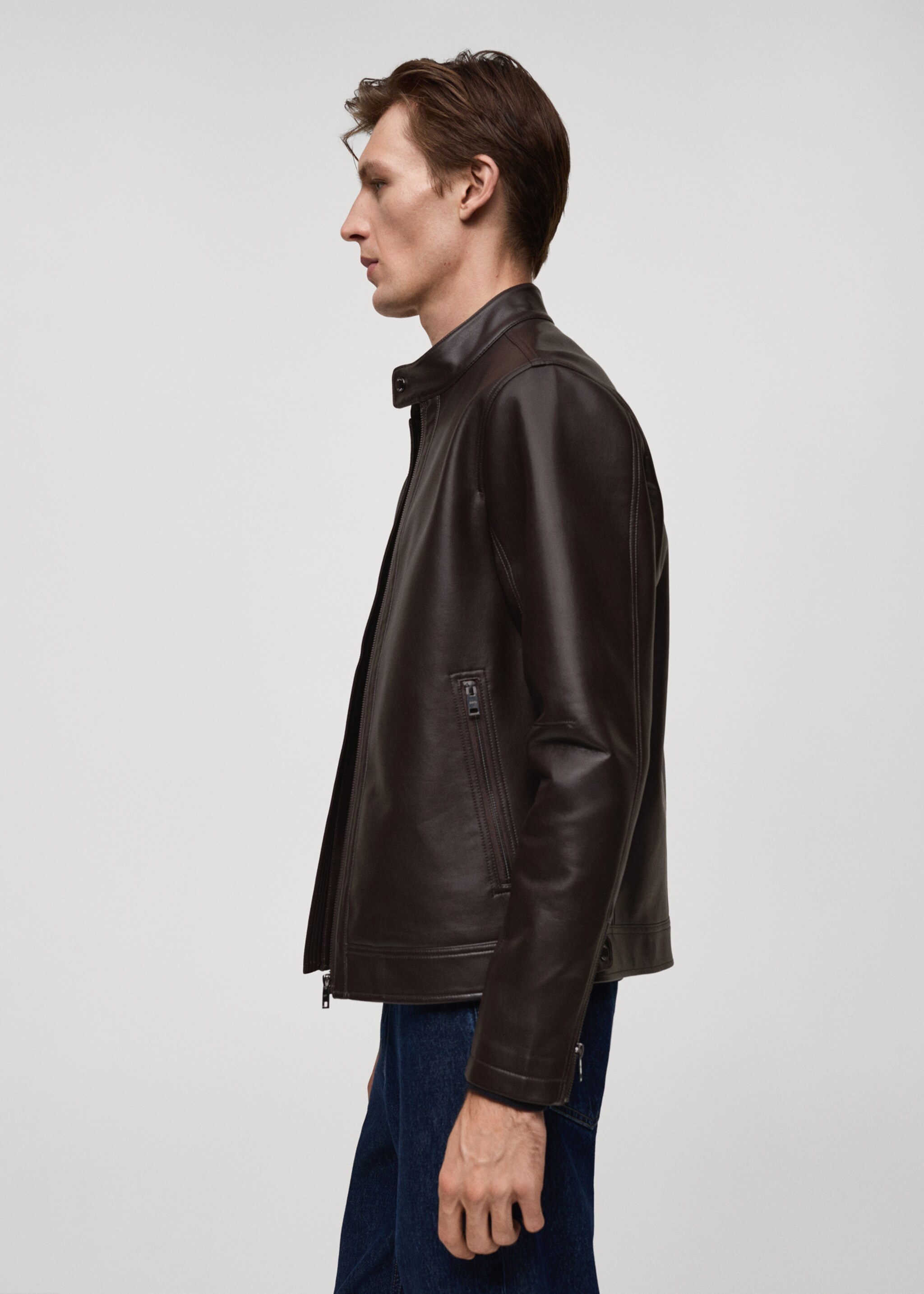 Nappa leather-effect jacket - Details of the article 2, Chocolate. Ref: 77044432-00.
