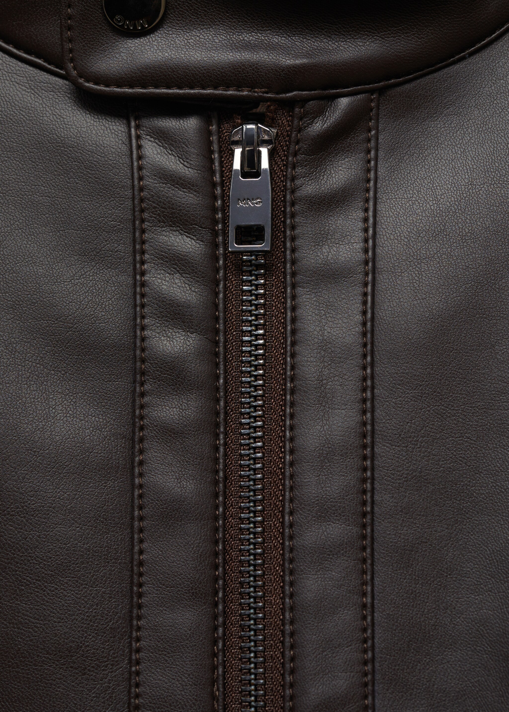 Nappa leather-effect jacket - Details of the article 8, Chocolate. Ref: 77044432-00.