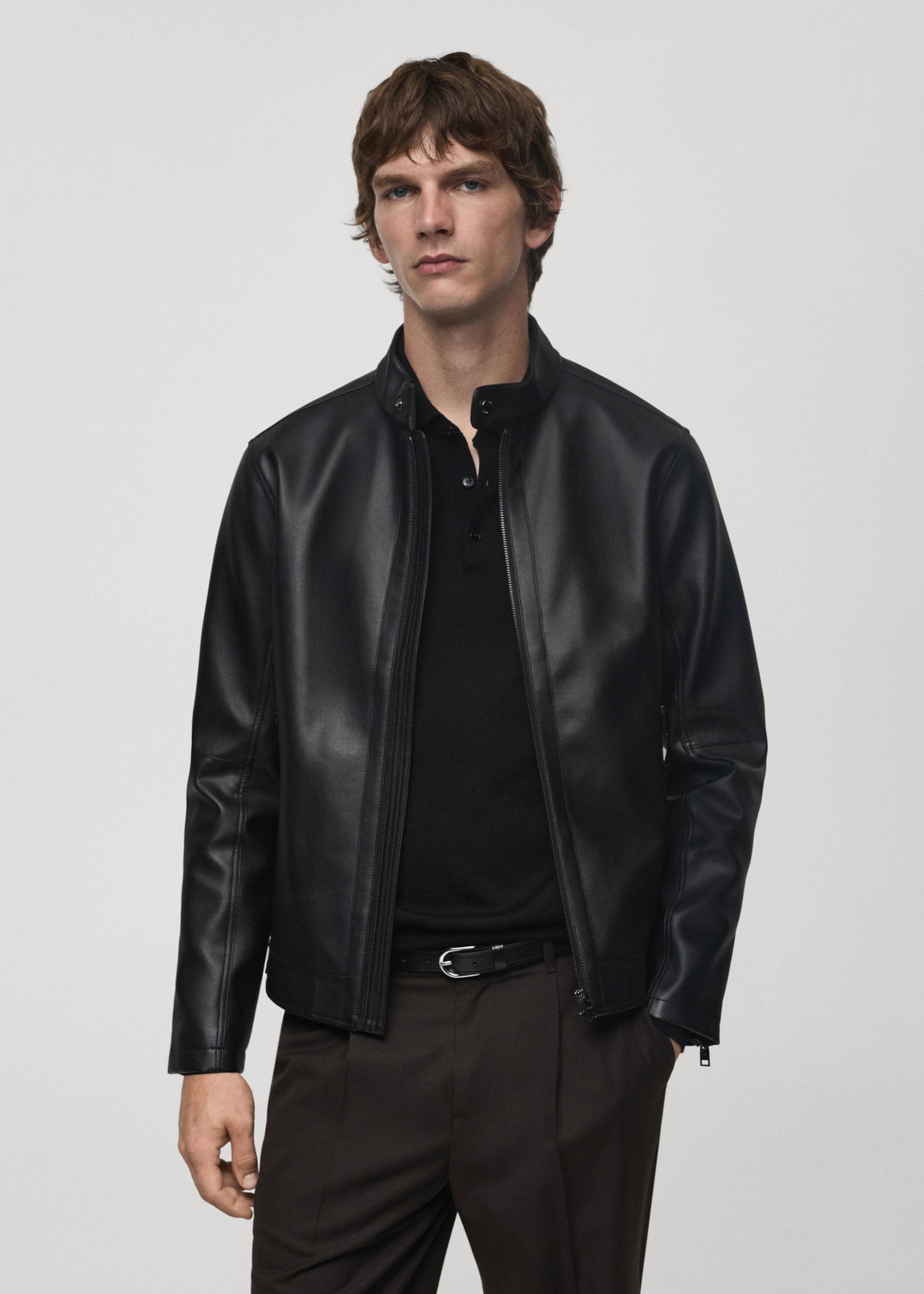 Nappa leather-effect jacket - Medium plane, Black. Ref: 77044432-00.