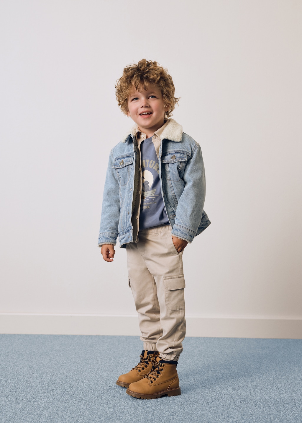 Boys denim jacket with fur collar outlet