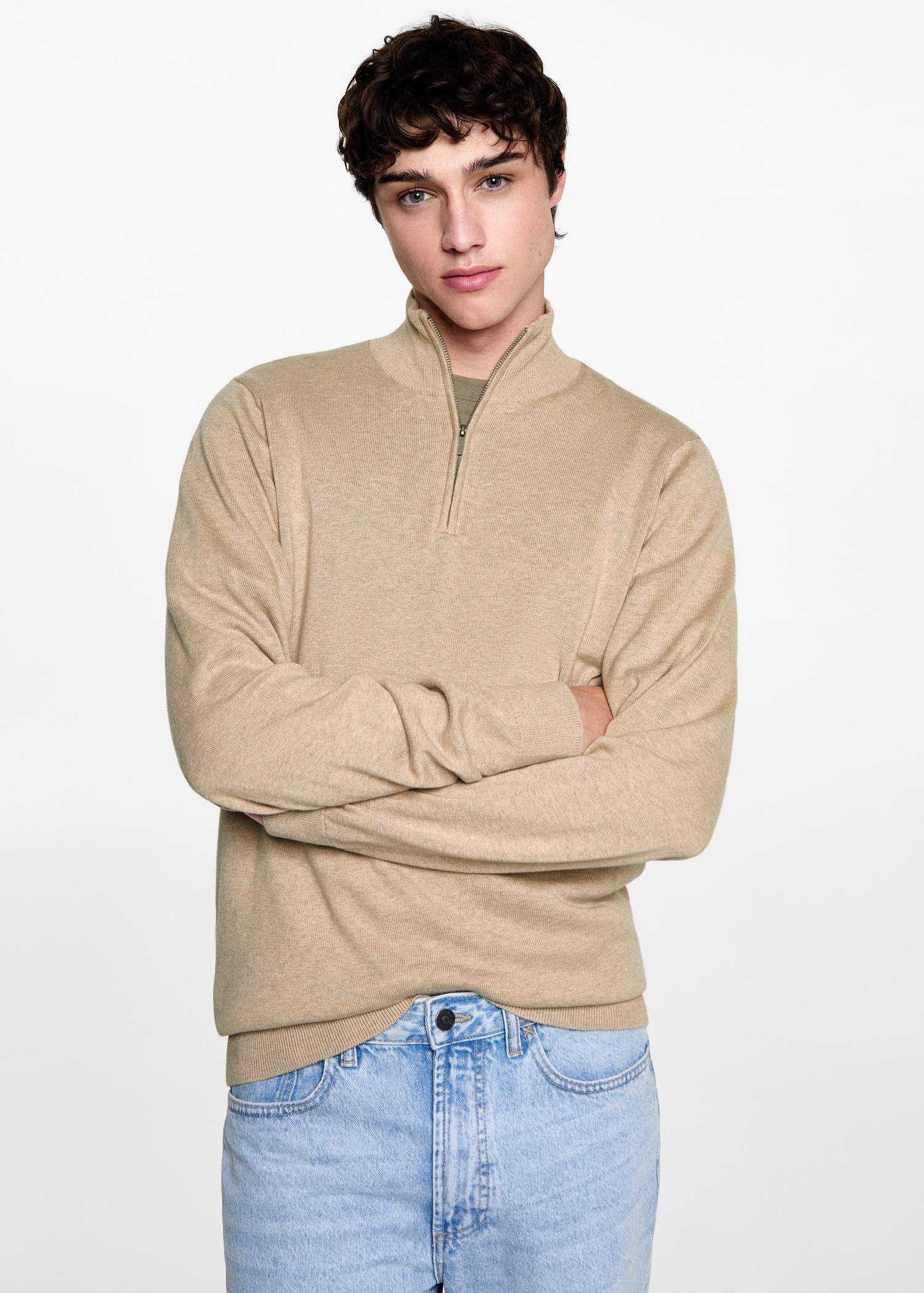 Perkins-neck sweater with zip - Medium plane