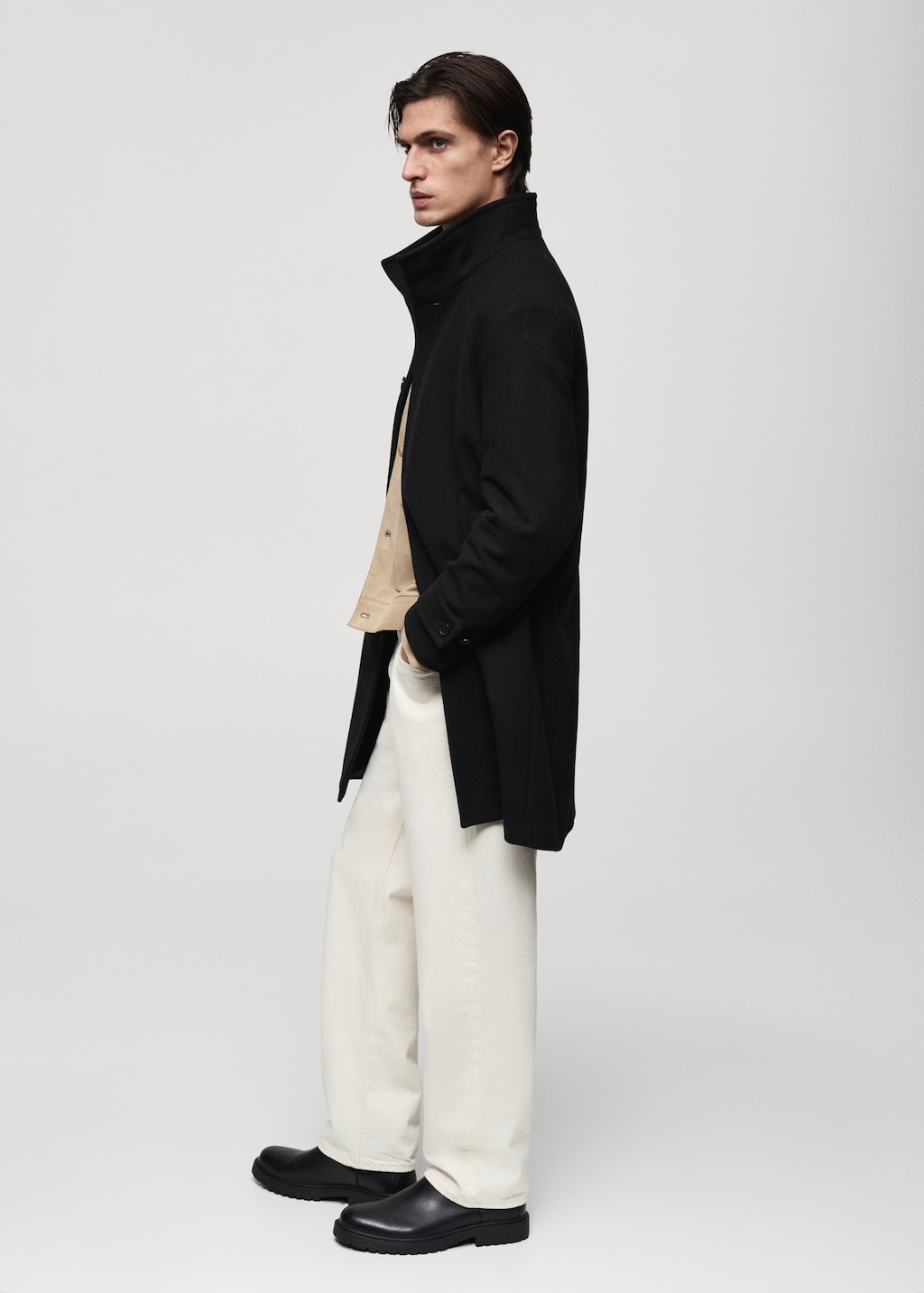 Wool funnel neck coat Men MANGO USA