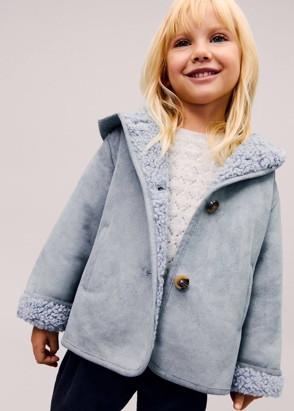 Hooded coat with shearling effect lining Kids MANGO Bahrain