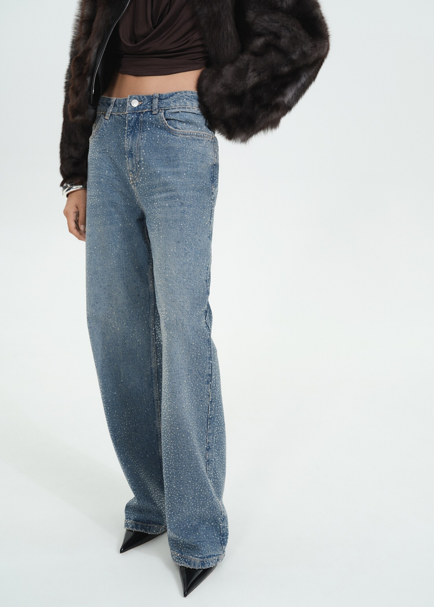 Straight jeans with rhinestone detail - Medium plane
