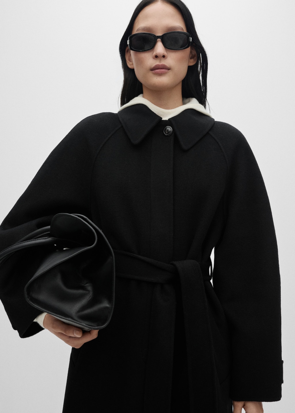 MANGO Woollen coat with belt Black S Woman