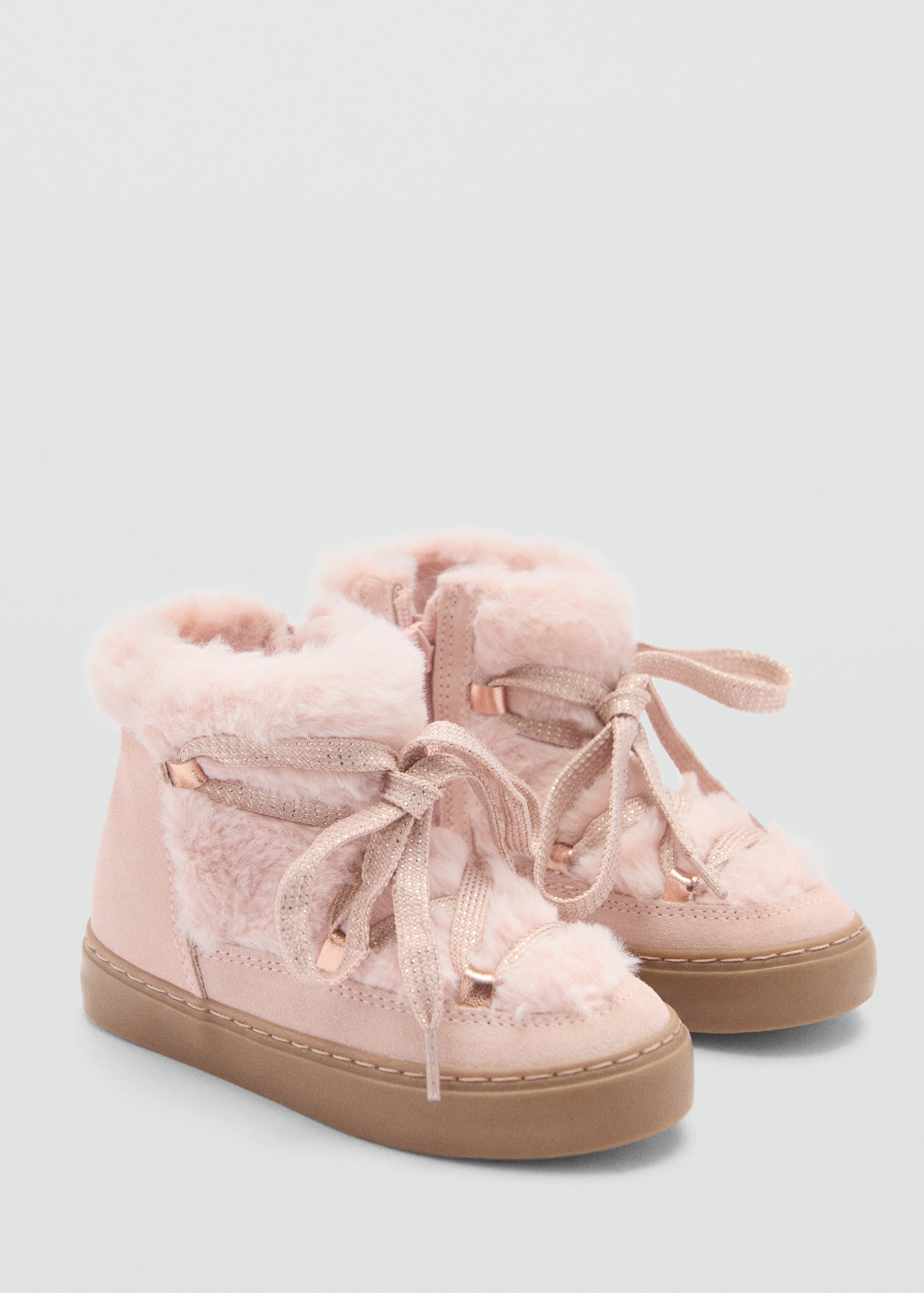 Bottines lacets imitation fourrure - Plan moyen