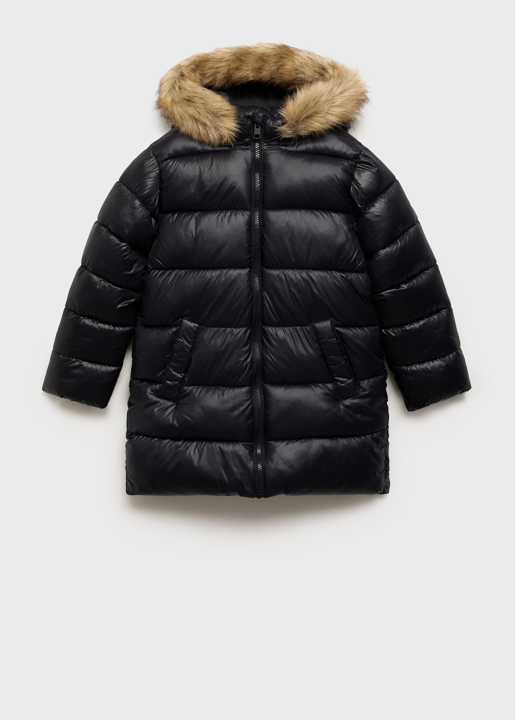 Black quilted fur hood coat best sale
