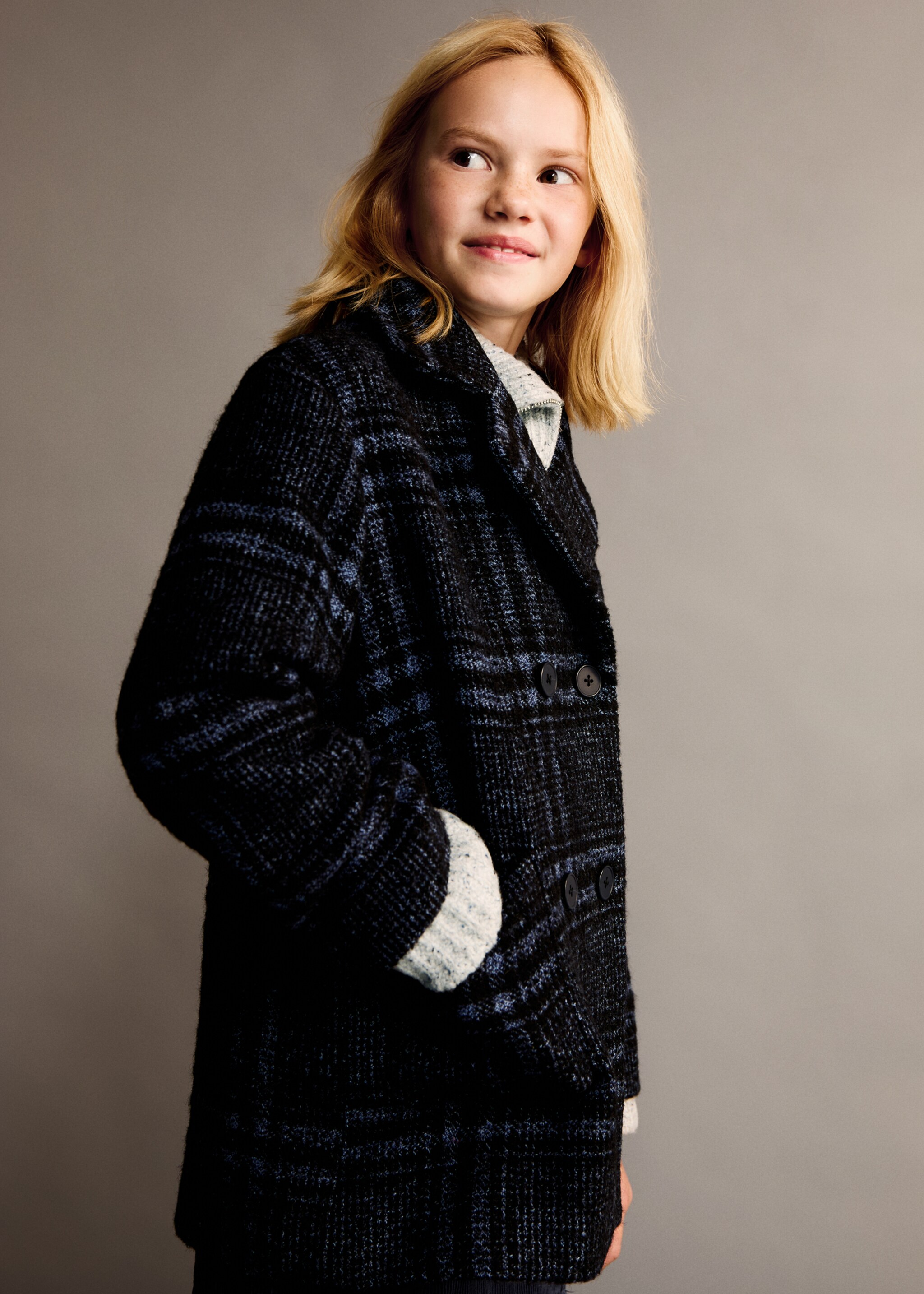 Manteau à carreaux en laine - Plan moyen