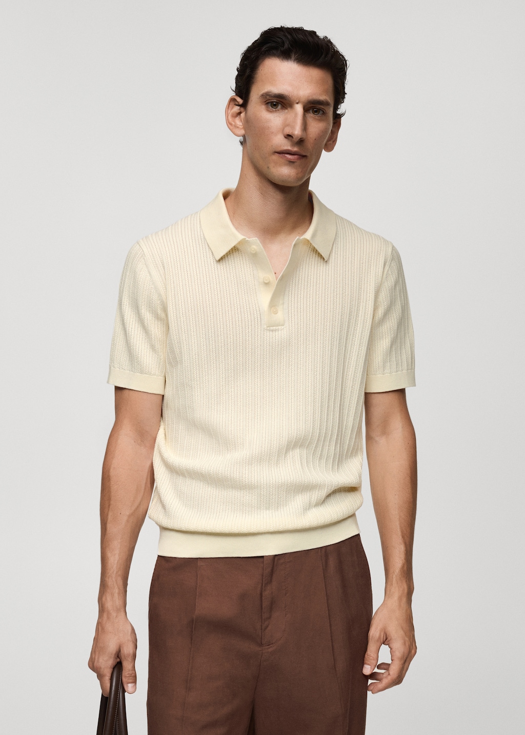 Herringbone fine knit polo shirt Men MANGO Indonesia