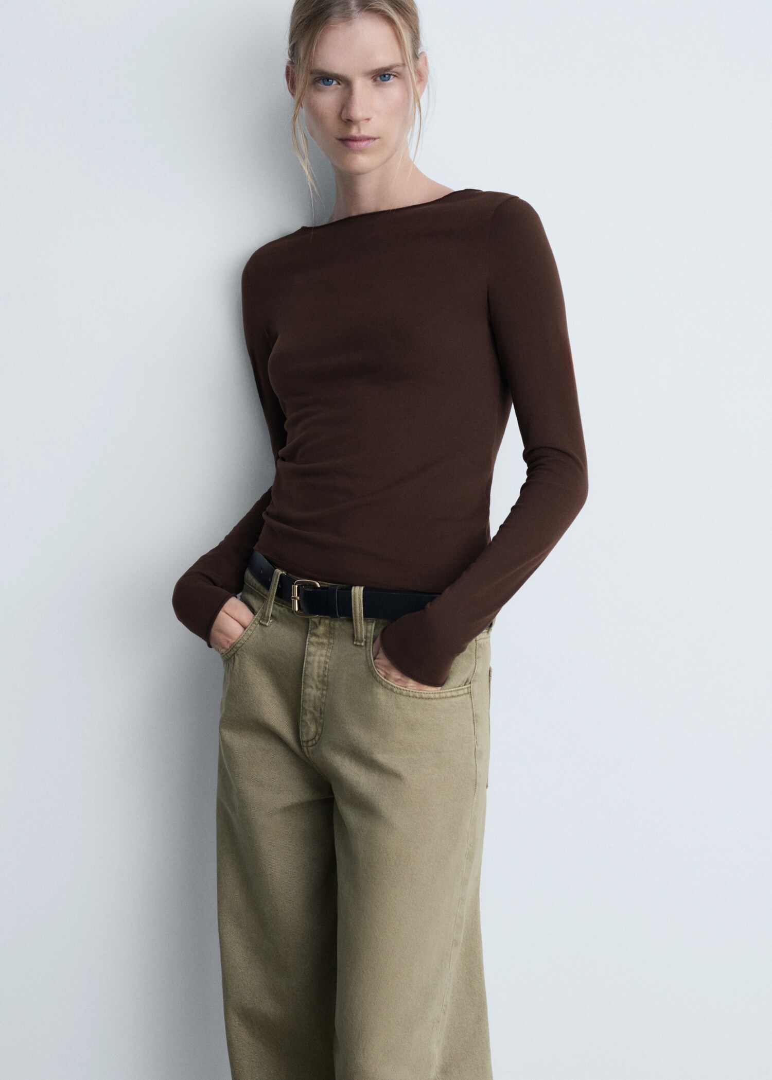 Long-sleeved boat-neck t-shirt - Medium plane