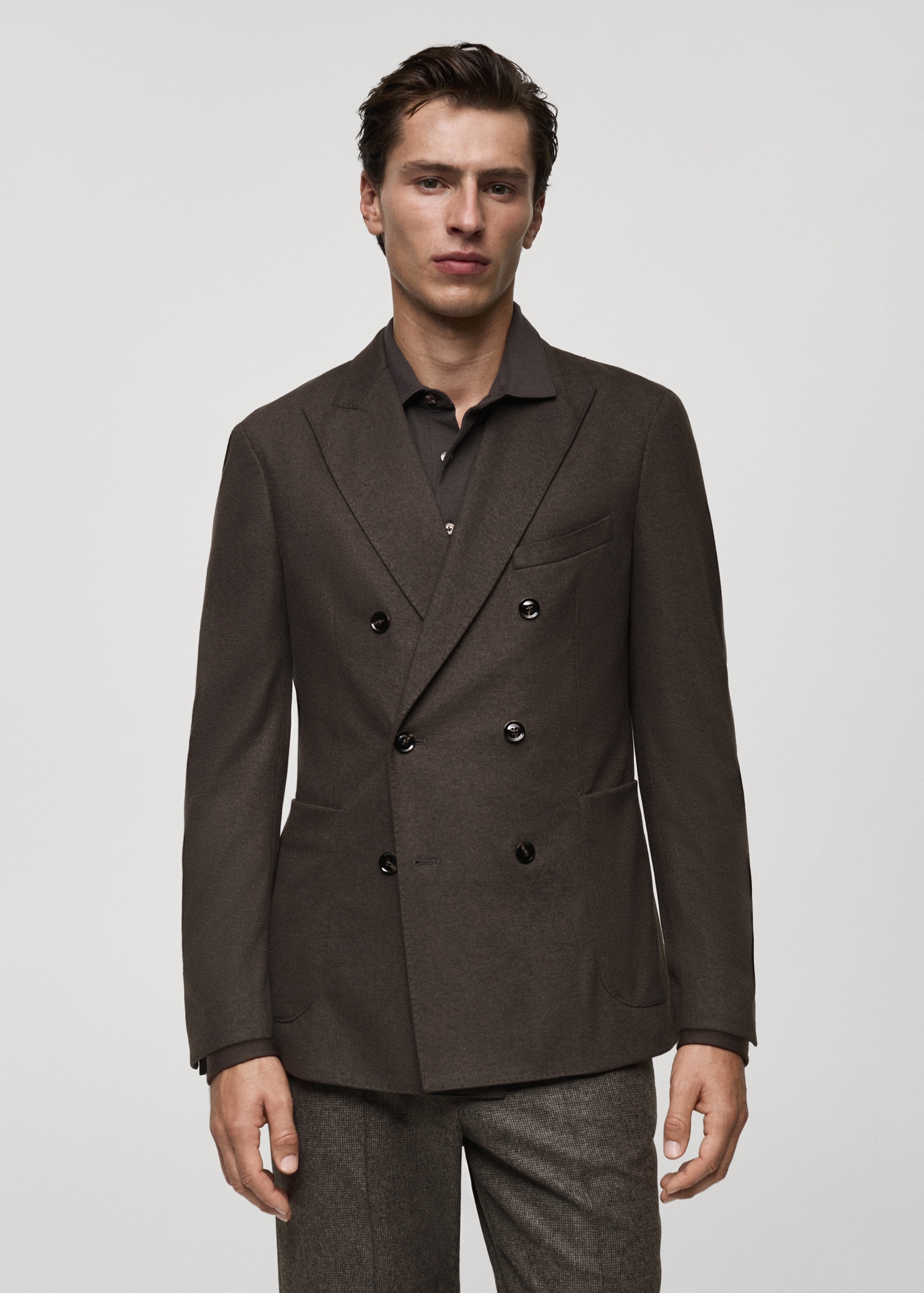 Flannel virgin wool double-breasted jacket Men MANGO Vietnam