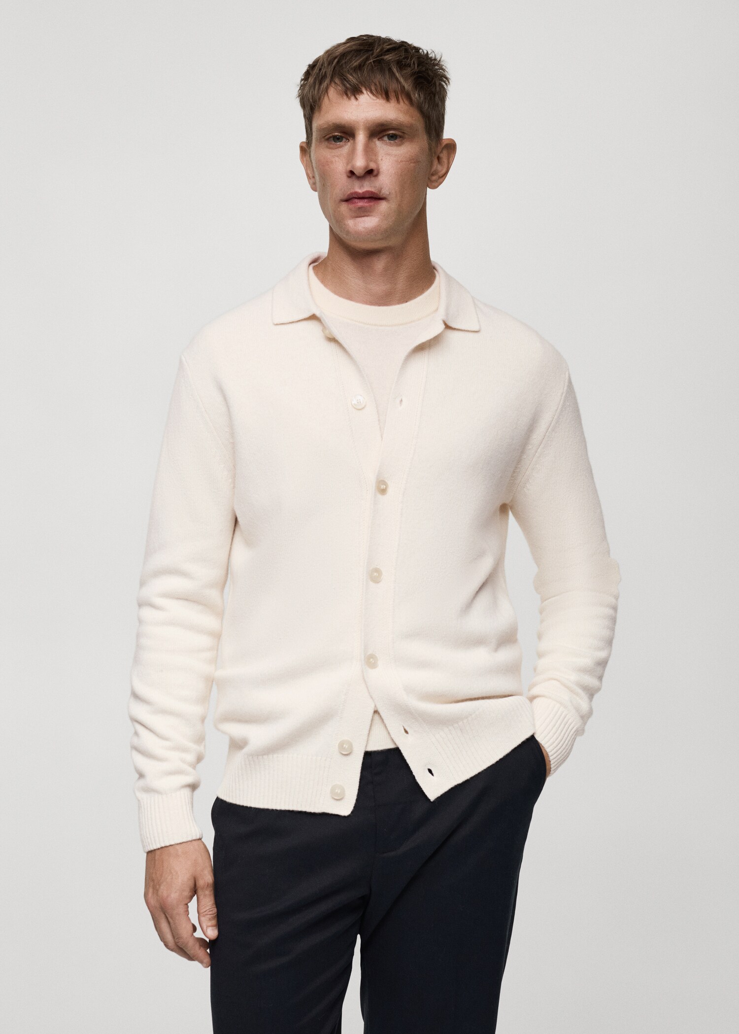 Rib-knit wool cardigan - Medium plane