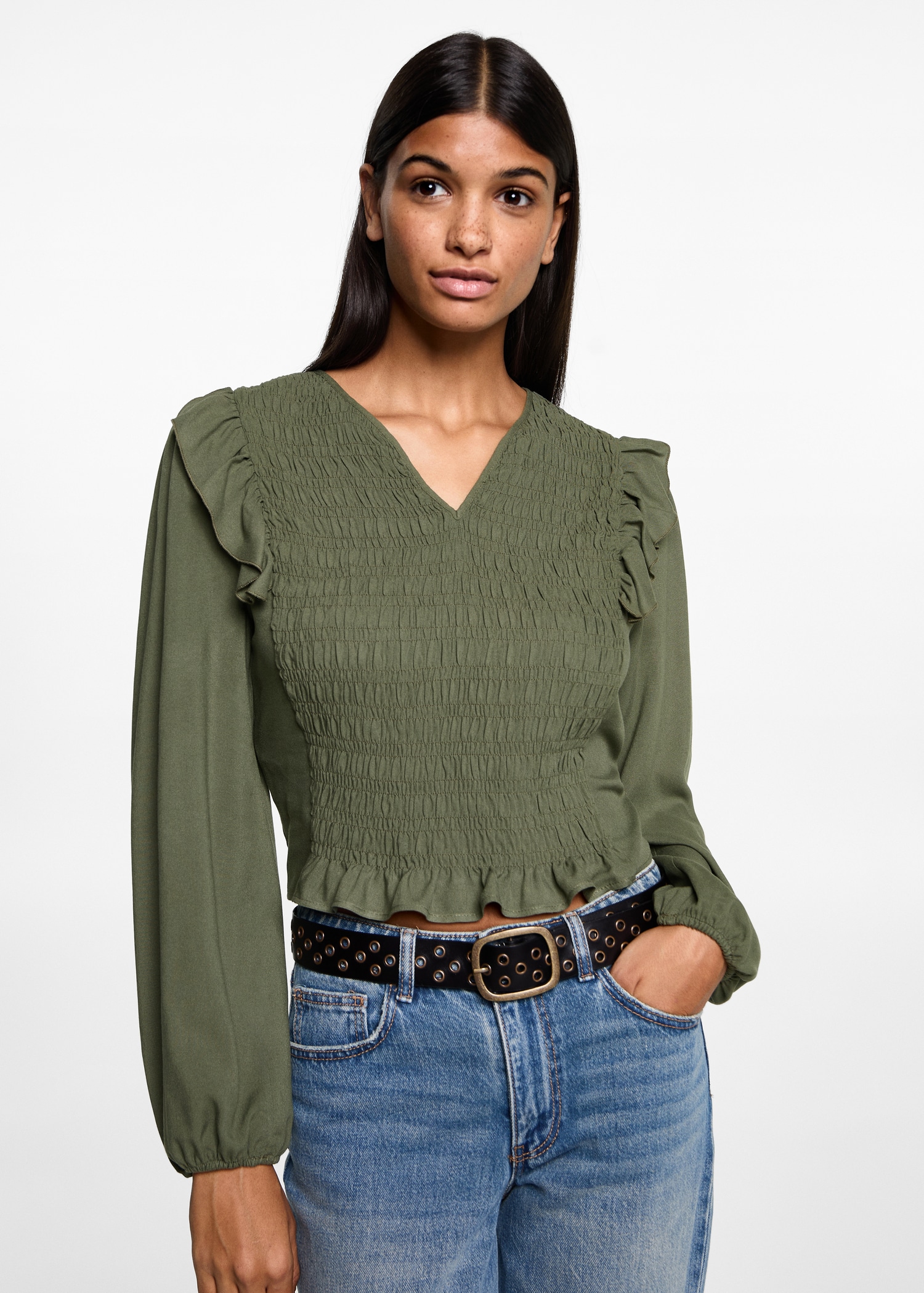 Ruched blouse with ruffles - Medium plane