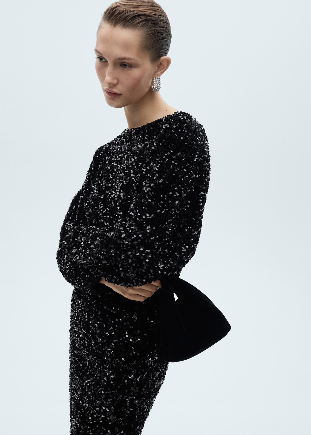 MANGO Puffed sleeves sequined dress Black S Woman