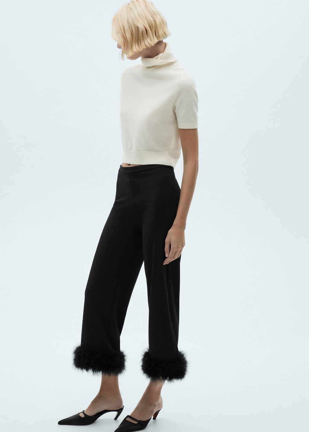 Cropped trousers with feather detail Women MANGO Denmark