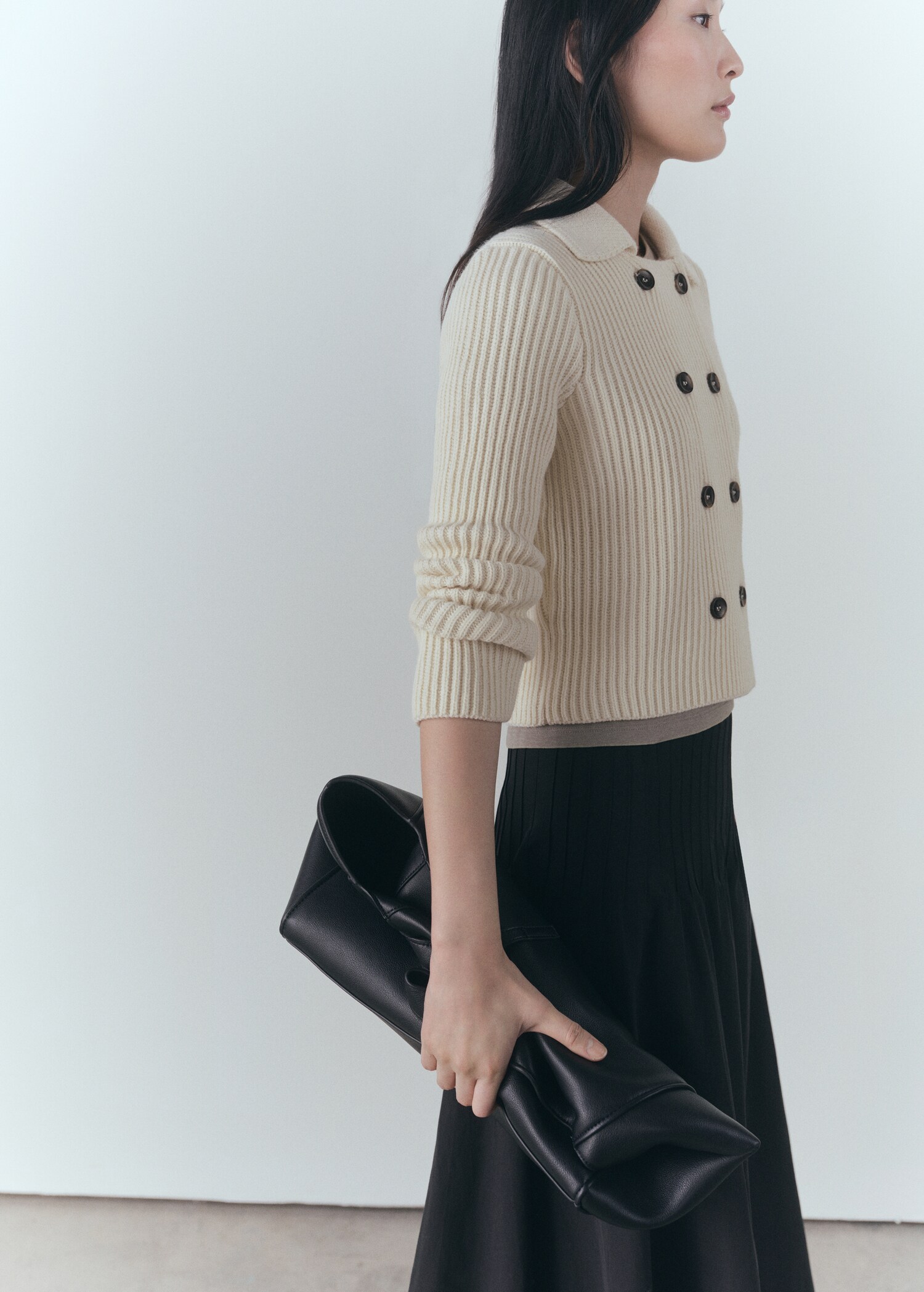 Ribbed jacket with buttons - Medium plane