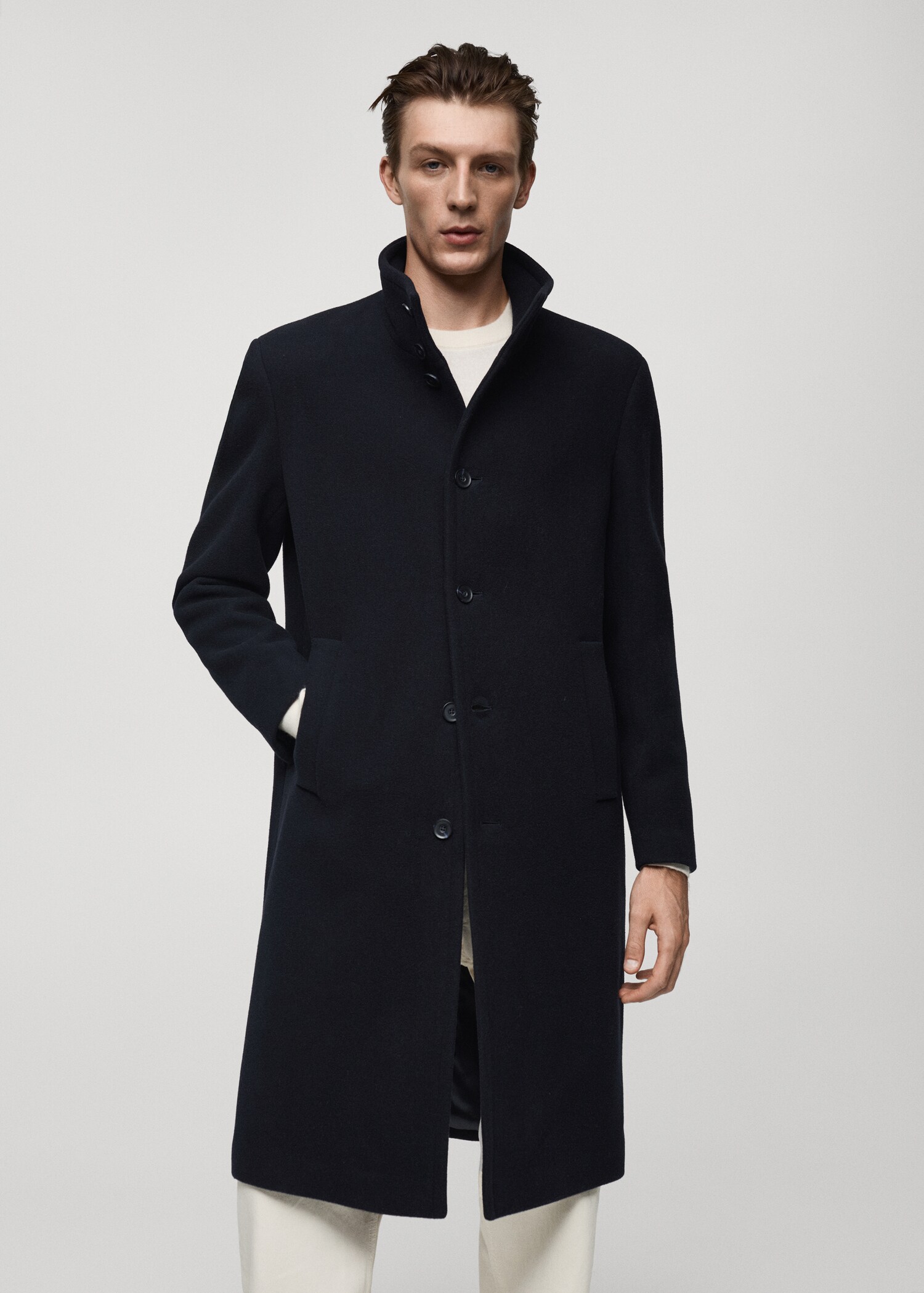 Long wool coat with collar - Medium plane