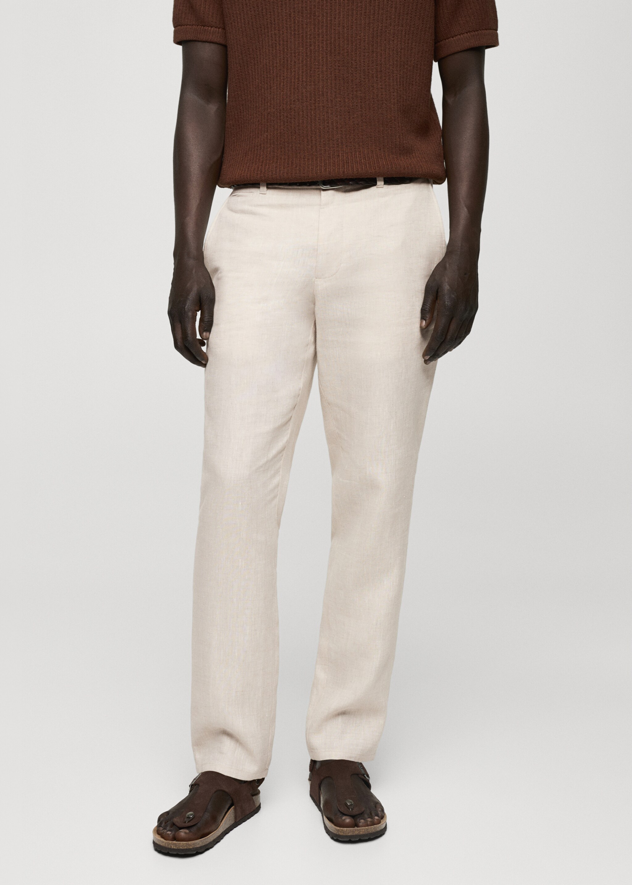 Slim-fit 100% linen trousers - Medium plane, Ecru. Ref: 77050250-00.