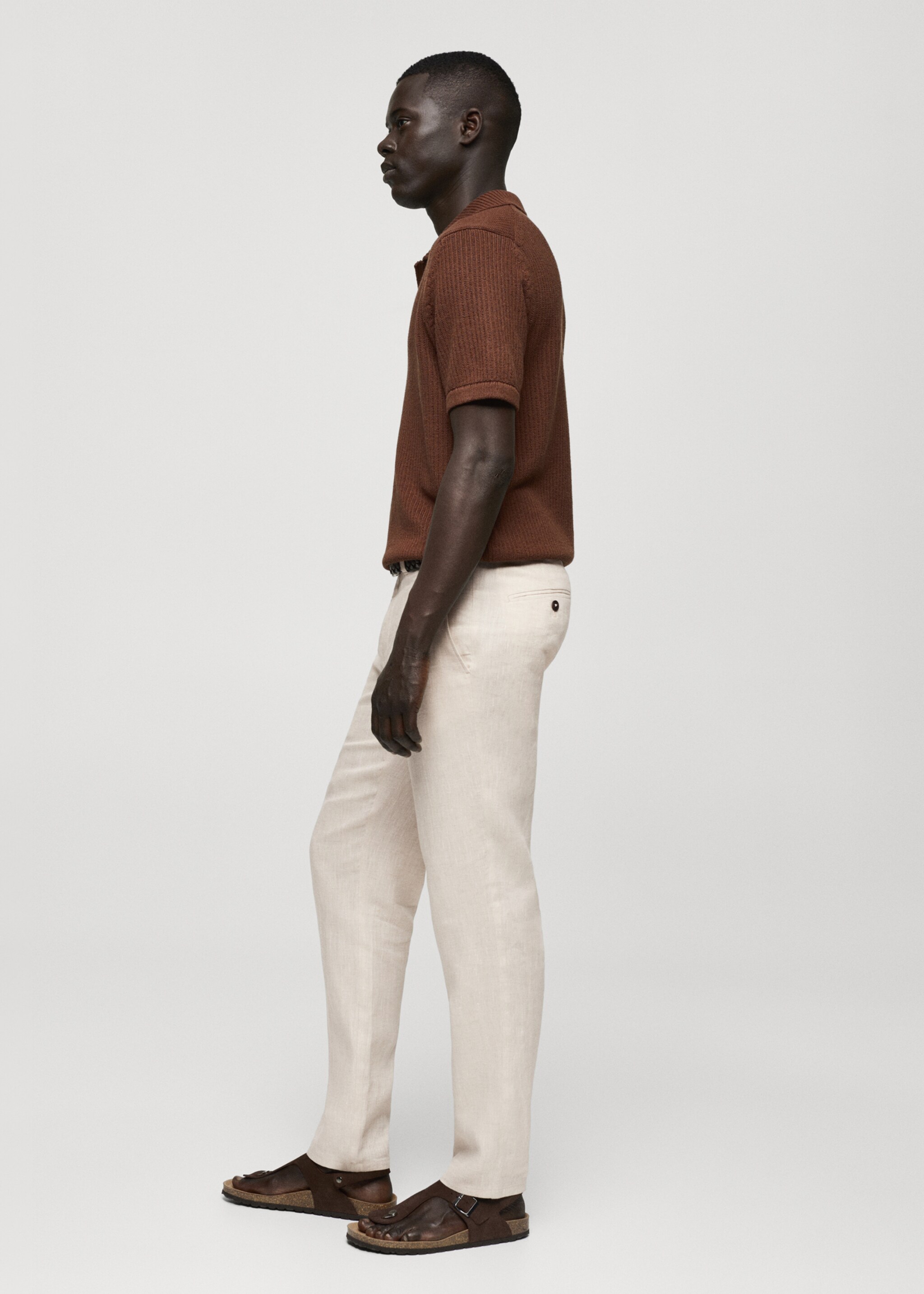 Slim-fit 100% linen trousers - Details of the article 2, Ecru. Ref: 77050250-00.