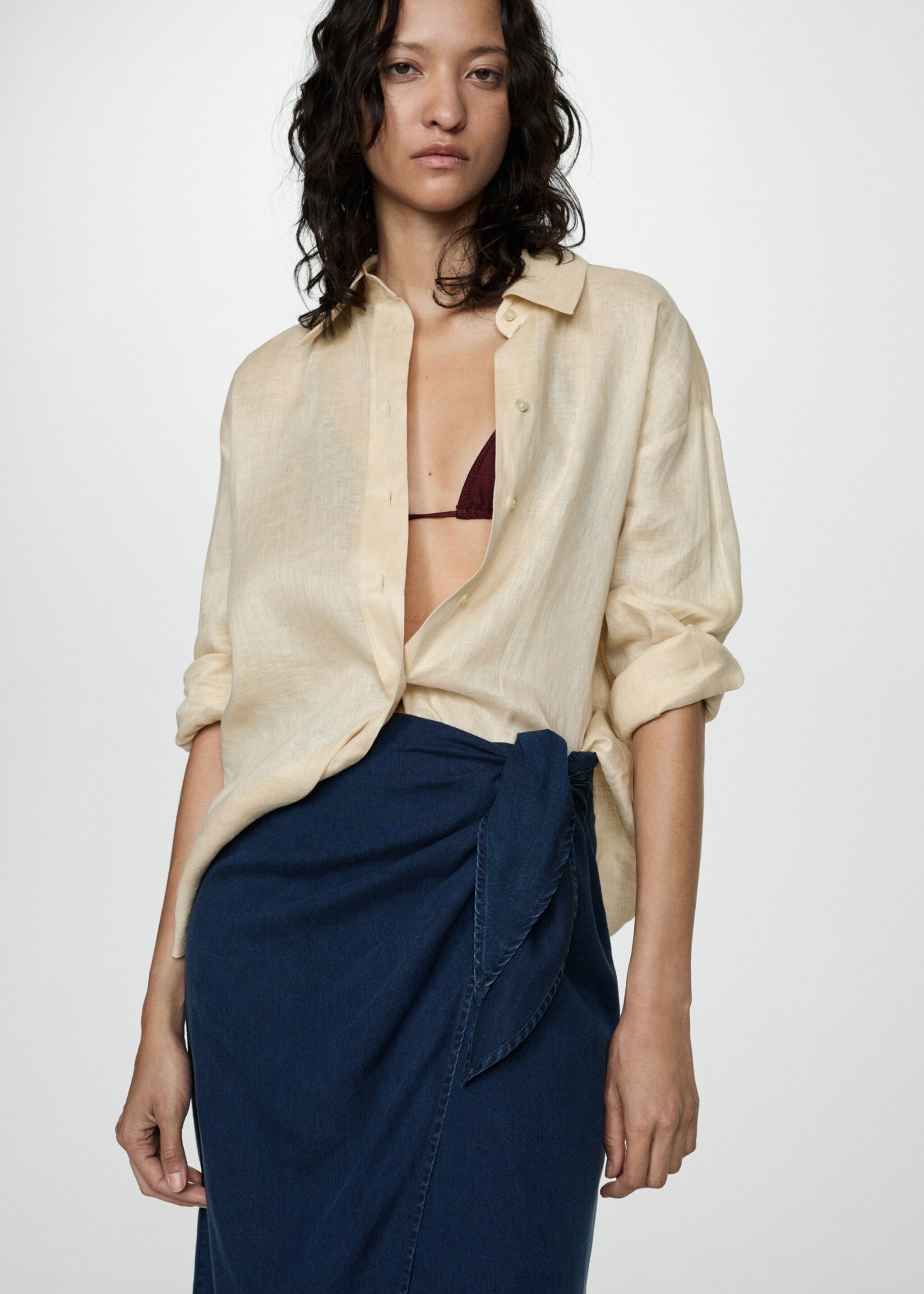 Lyocell sarong skirt - Details of the article 1, Dark Blue. Ref: 77050333-00.