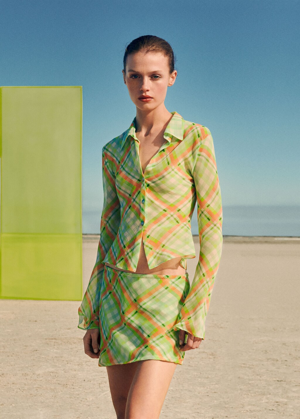 Camisa estampada cuadros Mujer MANGO Espana Peninsula y Baleares