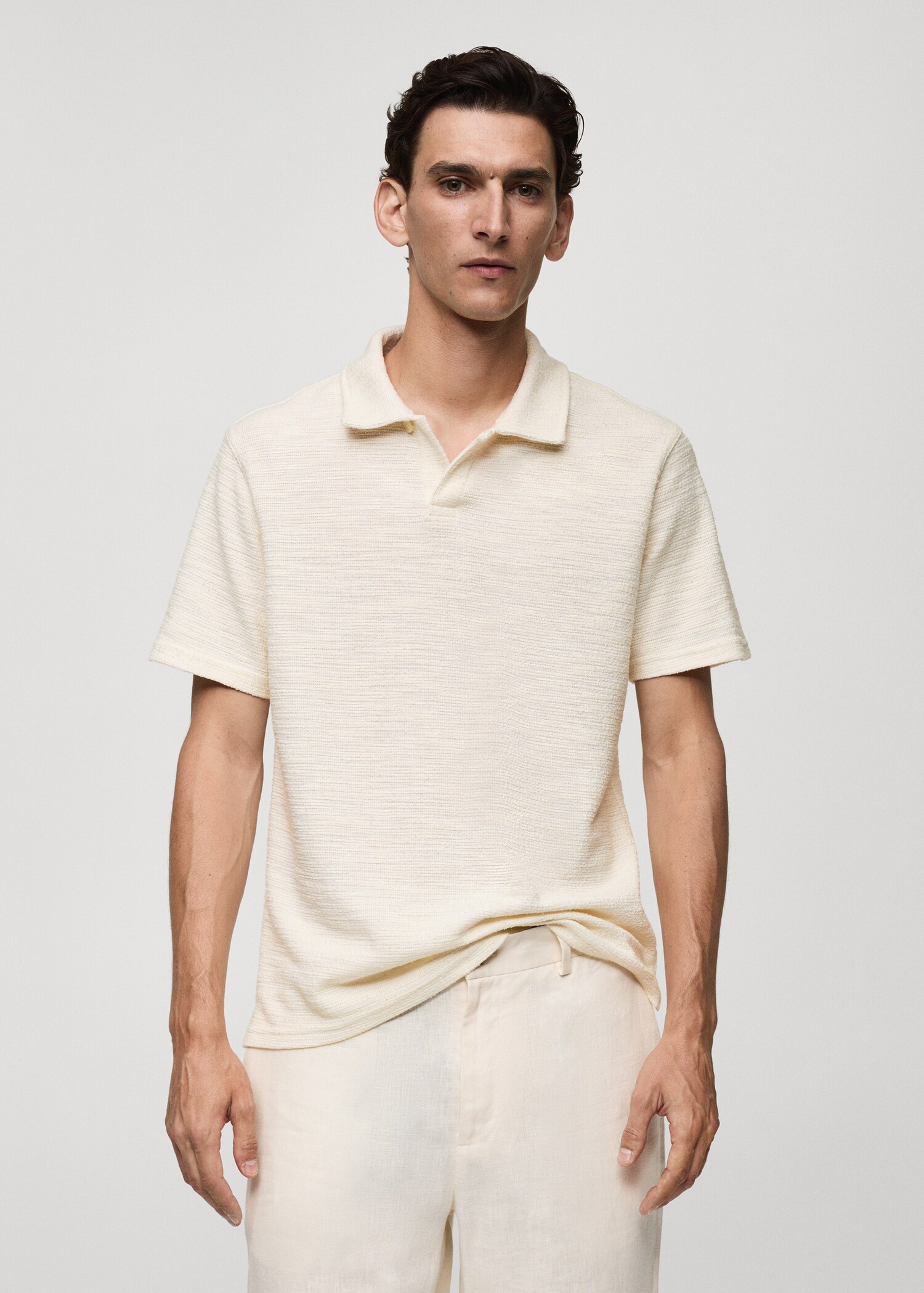 Regular-fit textured knitted polo shirt - Medium plane